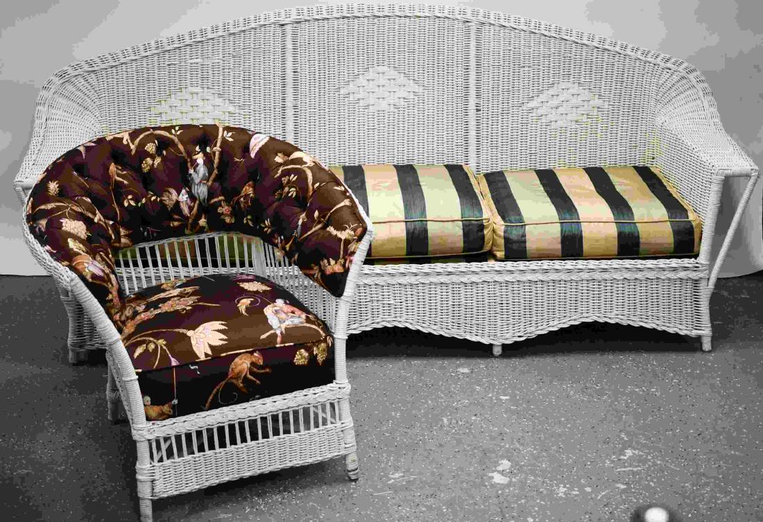 Vintage / Antique Upholstered Rattan Sofa & Chair (1 of 6)