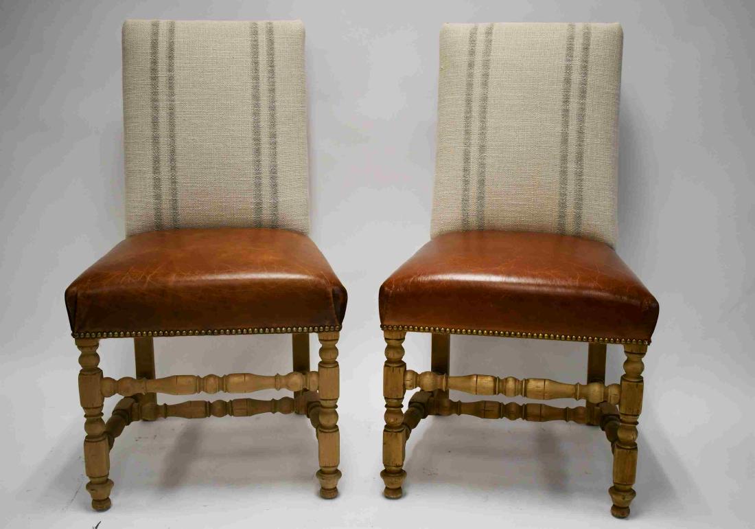 Pair Ralph Lauren Upholstered Leather Side Chairs (1 of 8)