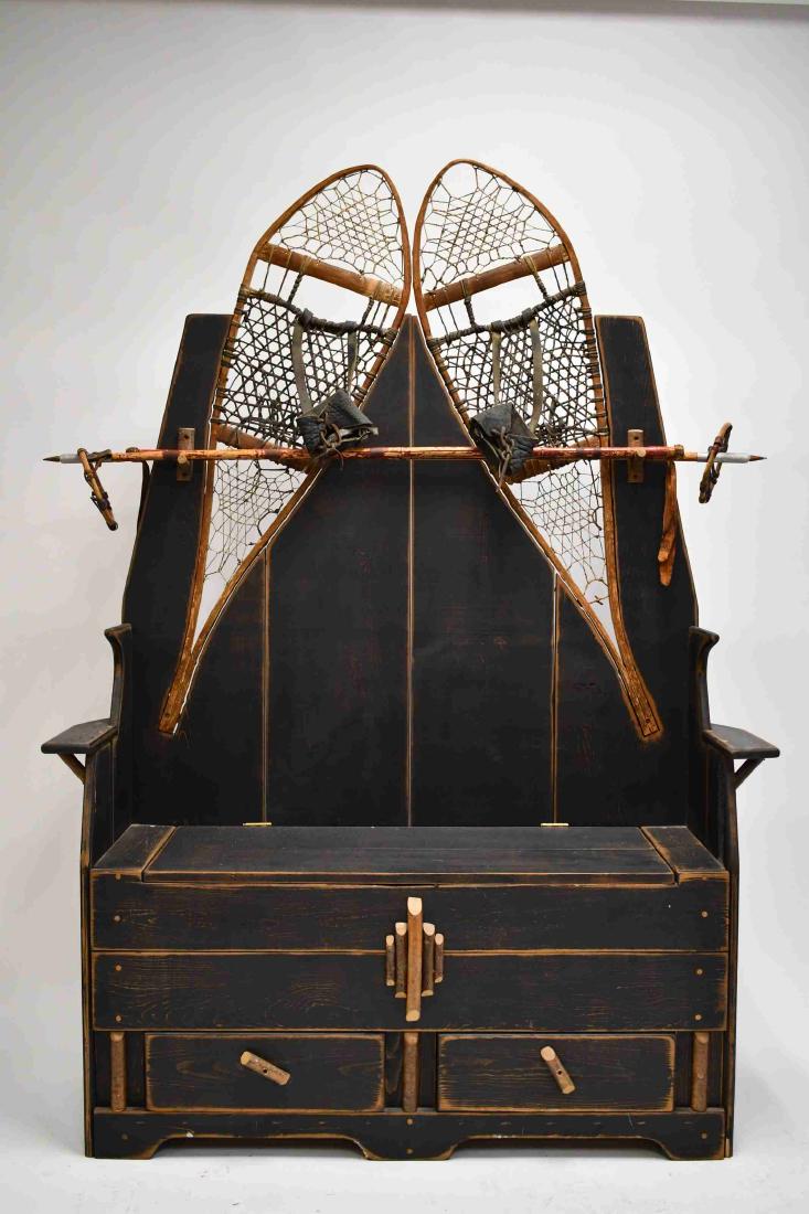 Mountain Cabin Hall Seat w Antique Snowshoes Poles (1 of 8)
