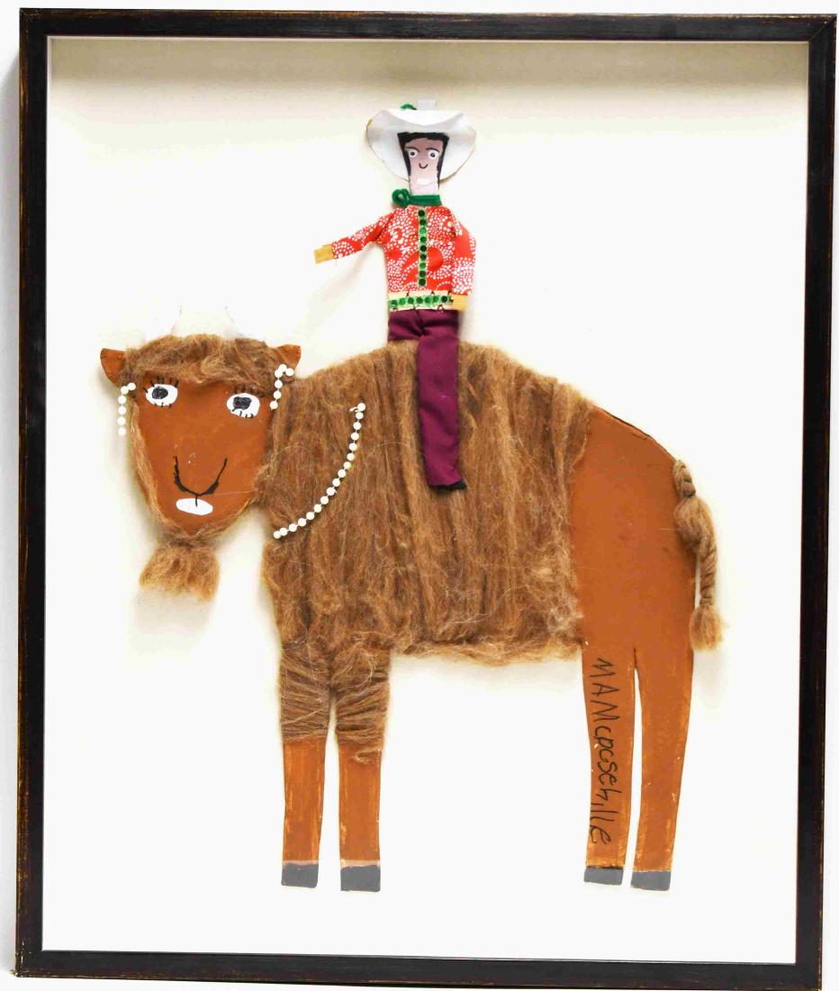 Outsider Art Cowboy Riding a Buffalo w Pearls (1 of 4)