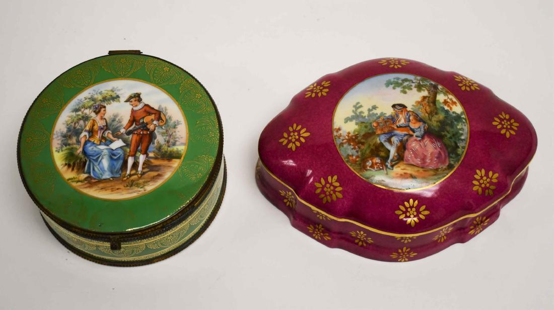 (2) Porcelain Dresser Jars w Lovers in a Garden (1 of 9)