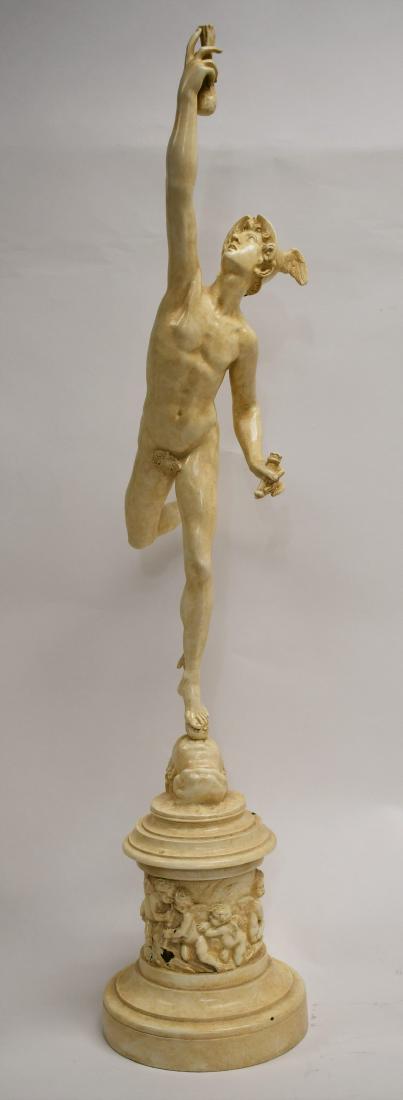 PE Guerin (1833-1911) Bronze Sculpture of Mercury: Pierre Emmanuel Guerin, (American, NY, NY born France, 1833-1911). PE Guerin Foundry marked bronze casting of a semi nude Mercury on a Roman plinth. . Excellent condition, (painted finish applied circ