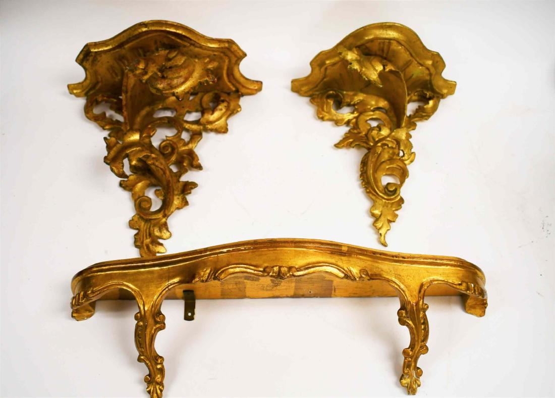 (3) Carved Italian Rococo Gilt Wood Shelves (1 of 10)