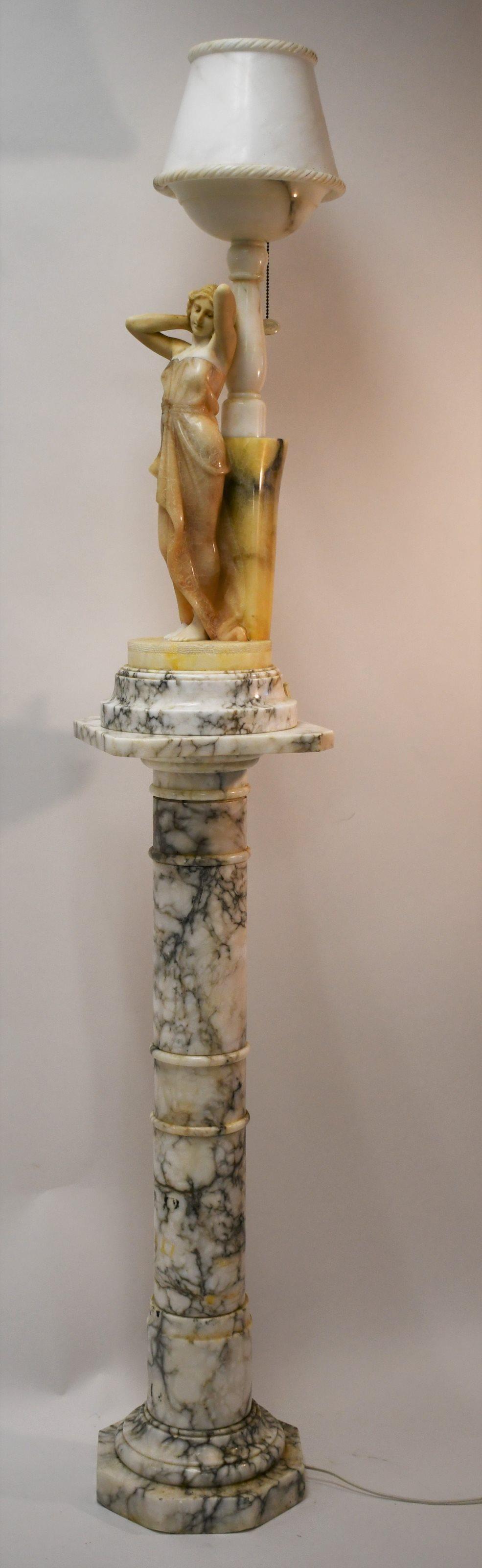 Art Deco Alabaster Female Form Lamp & Lit Pedestal (1 of 9)