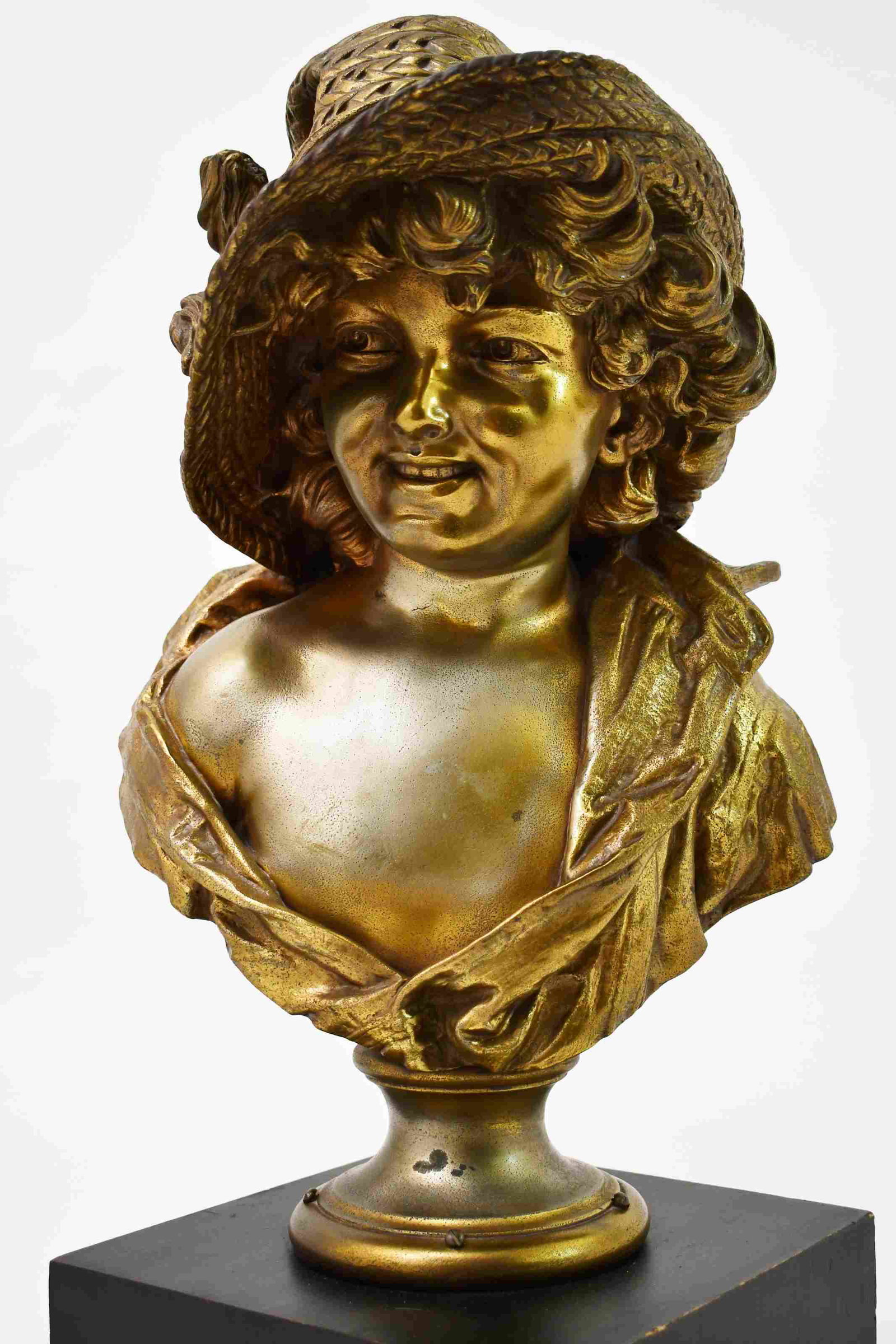 Antique Bronze Patinated Metal Bust of Boy in Hat (1 of 8)