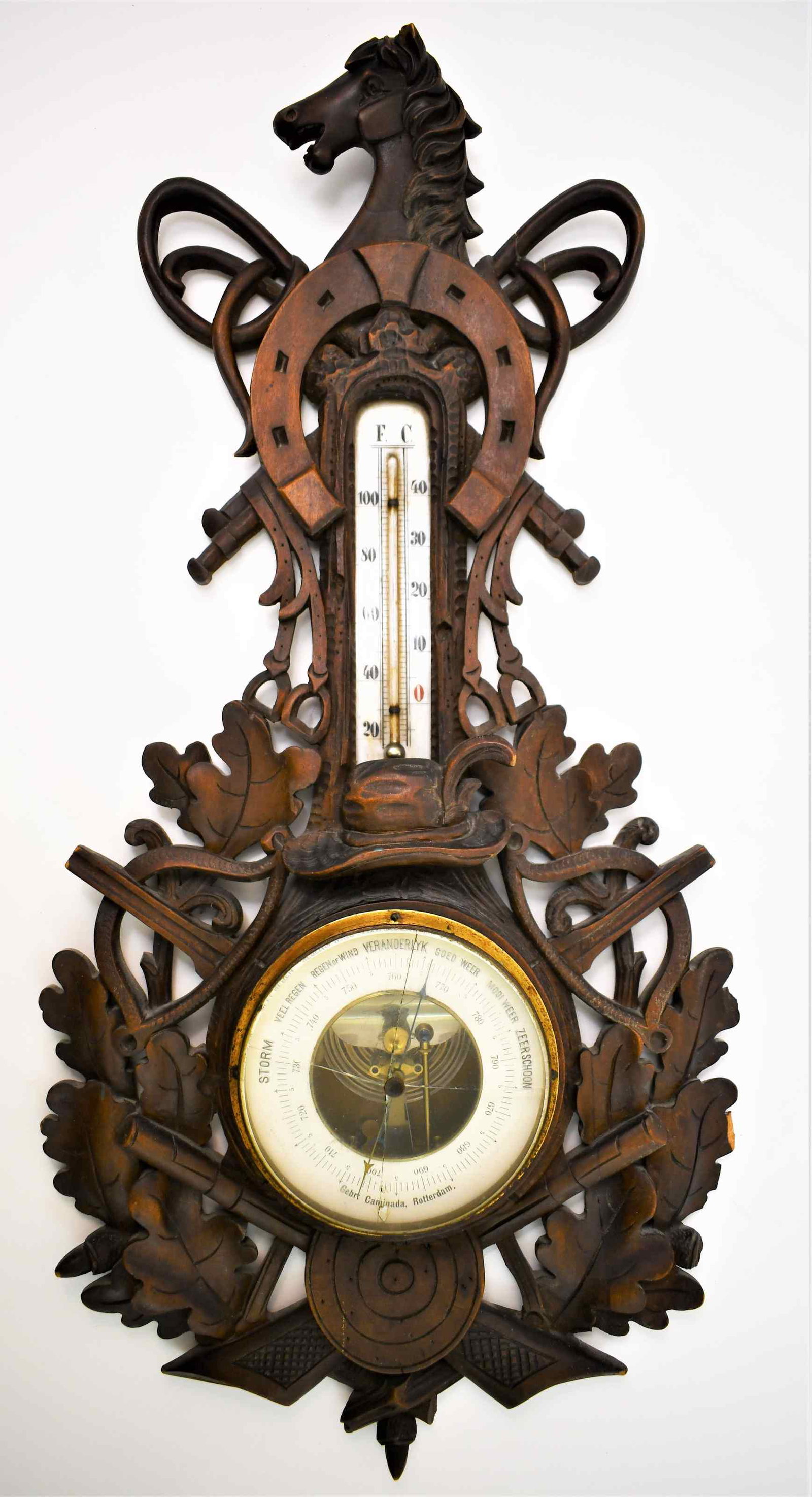 19c Black Forest Barometer w Guns & Horse (1 of 8)