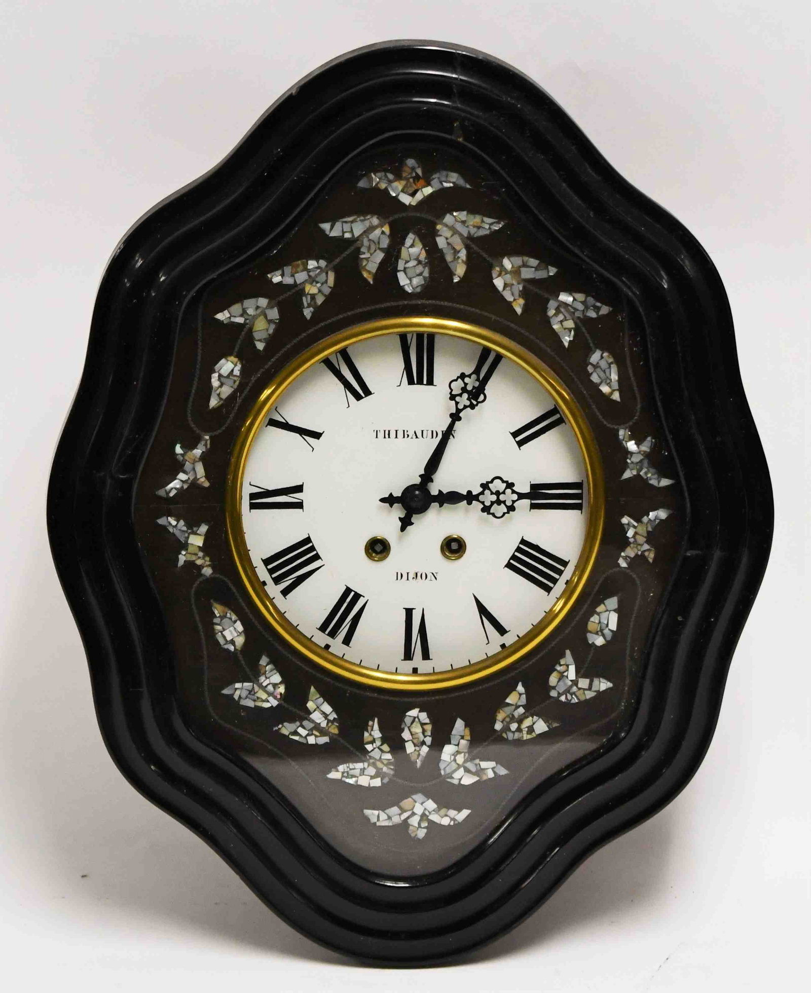 19c Thibaudin French Wall Clock w Mother of Pearl (1 of 5)