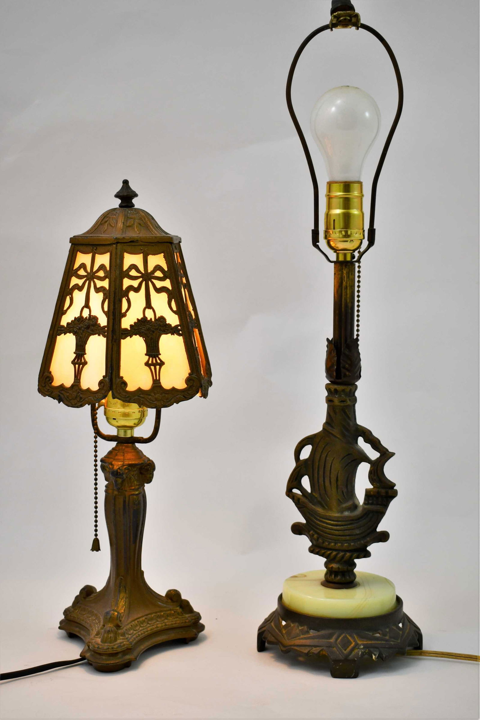 (2) Art Deco Onyx / Renaissance Boudoir Lamps (1 of 4)