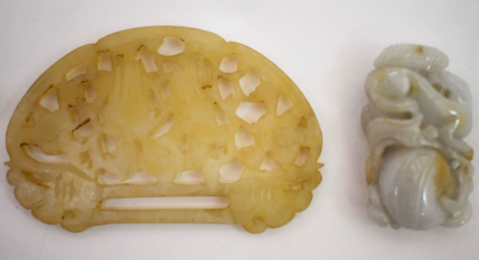 (2) Chinese Figural White Jade Pendants w Foo Dog (1 of 9)