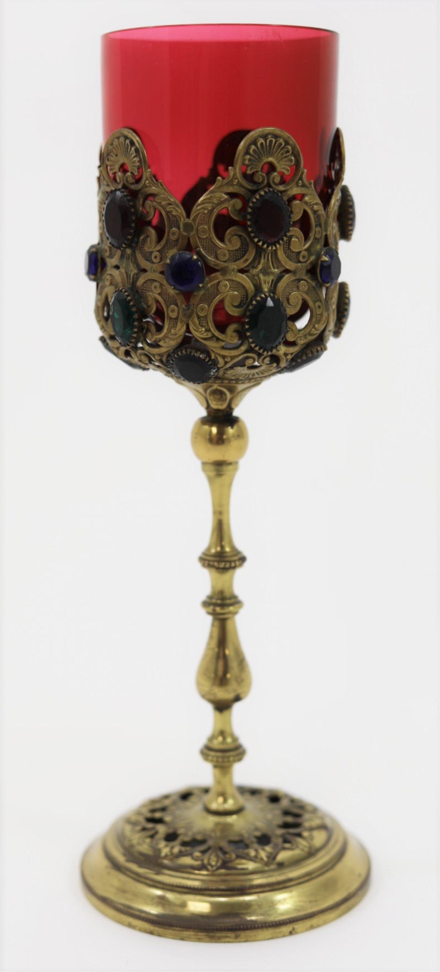 19c Russian Chalice w Cranberry Glass & Jewels (1 of 5)