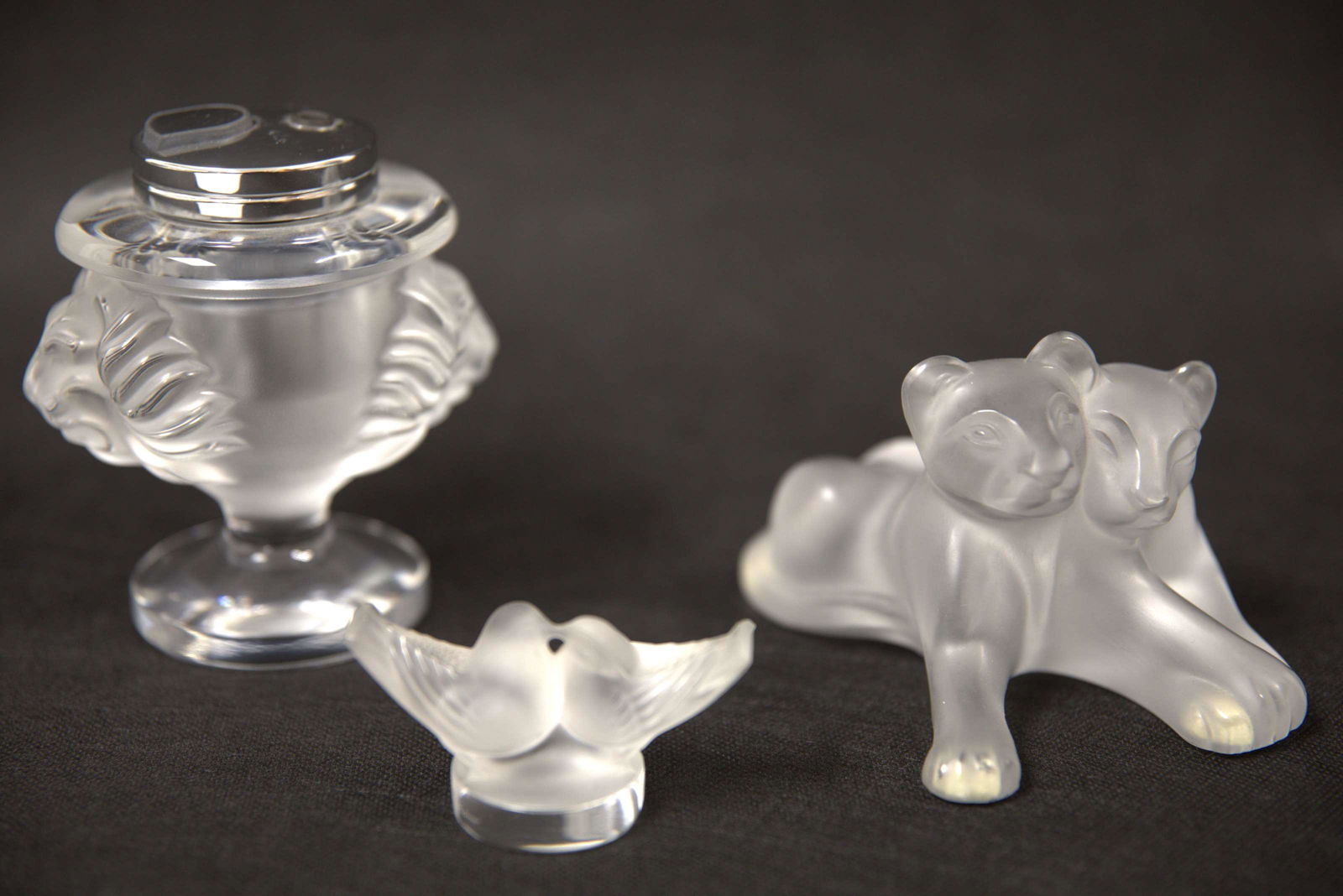 (3)pc Lalique France Lighter w Lions, Cubs & Birds (1 of 7)