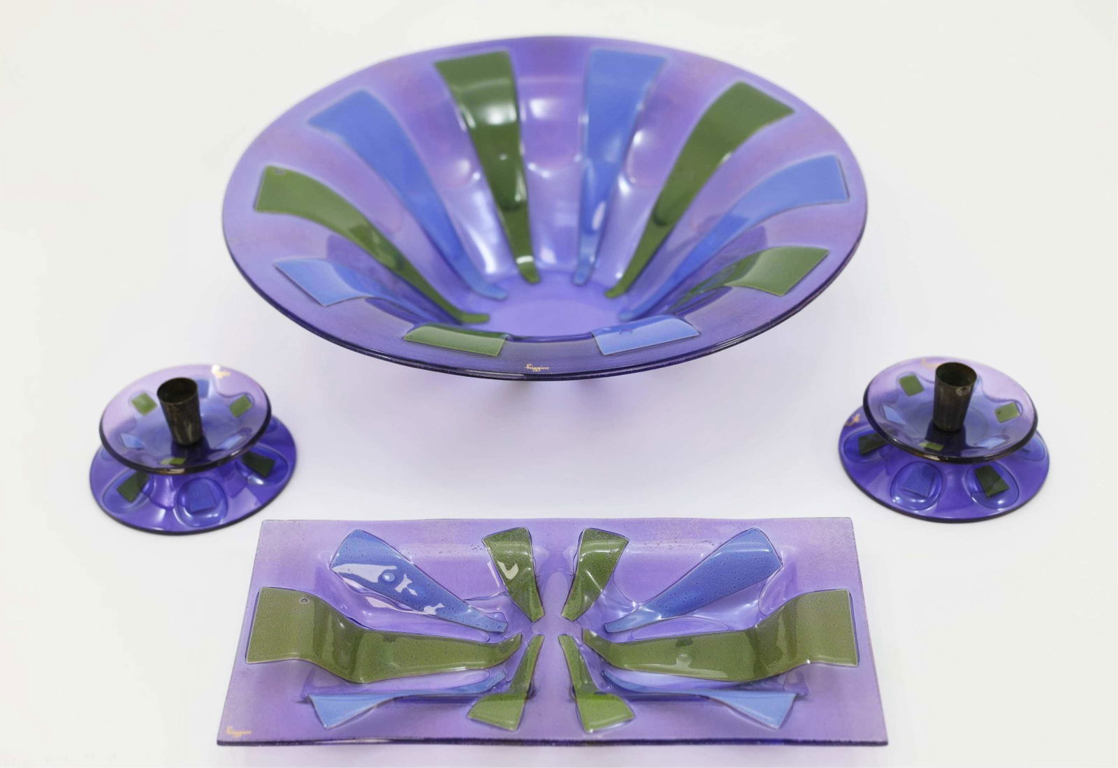 (4) Higgins Glass Center Bowl Tray & Candle Holder (1 of 4)