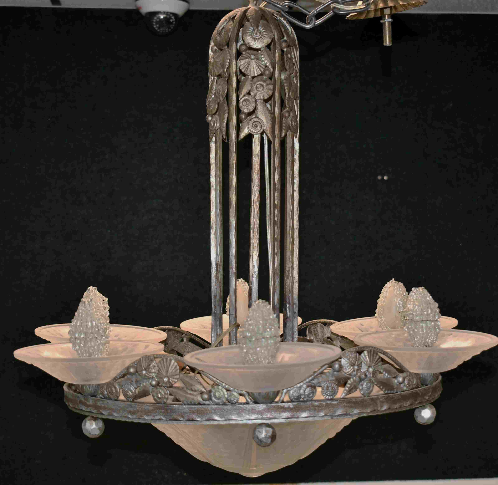 Art Deco Chrome & Molded Glass Chandelier (1 of 5)
