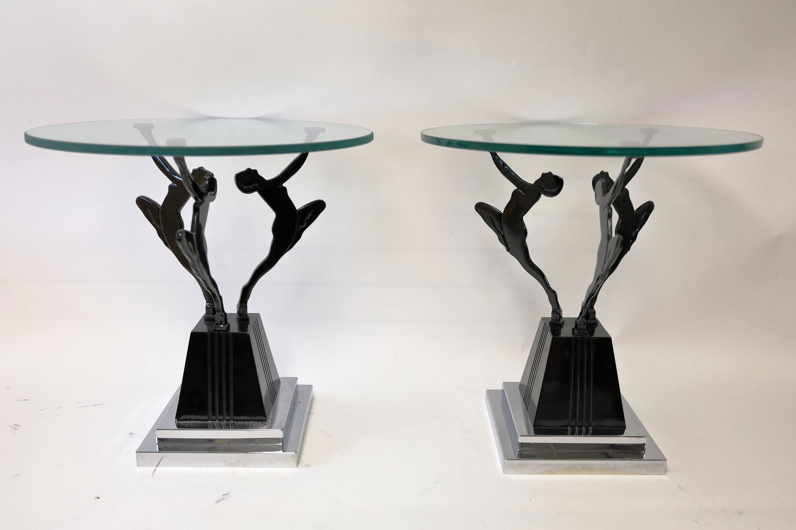 Pair Art Deco Painted Metal Glass Top Side Tables (1 of 4)