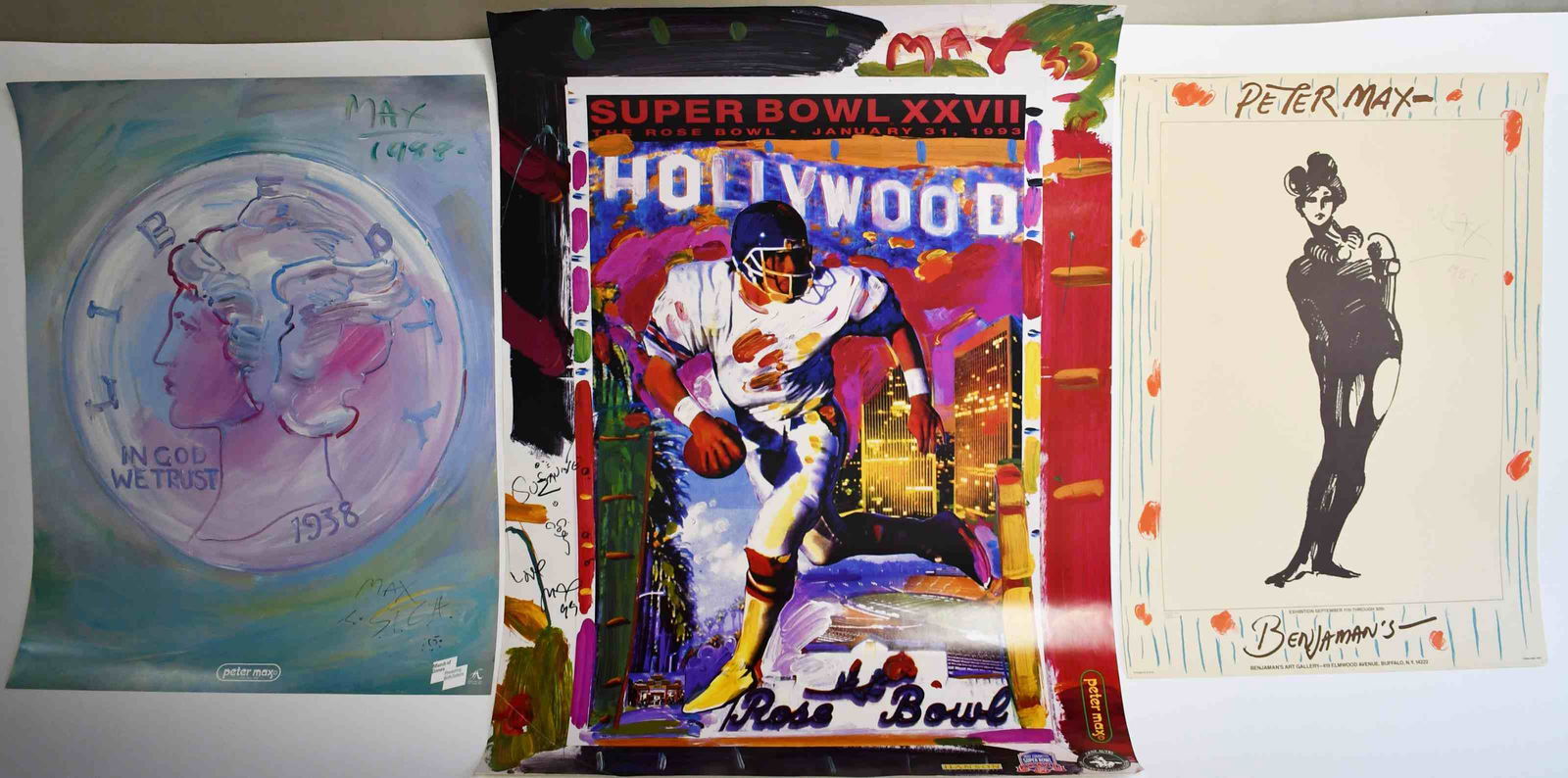 3 Peter Max sgn Posters SPCA Super Bowl Benjaman's (1 of 7)