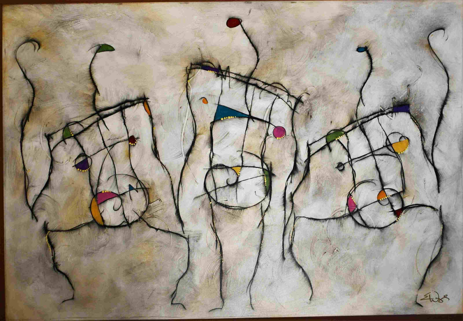 Eric Waugh Large Painting on Canvas "Musicians" (1 of 3)