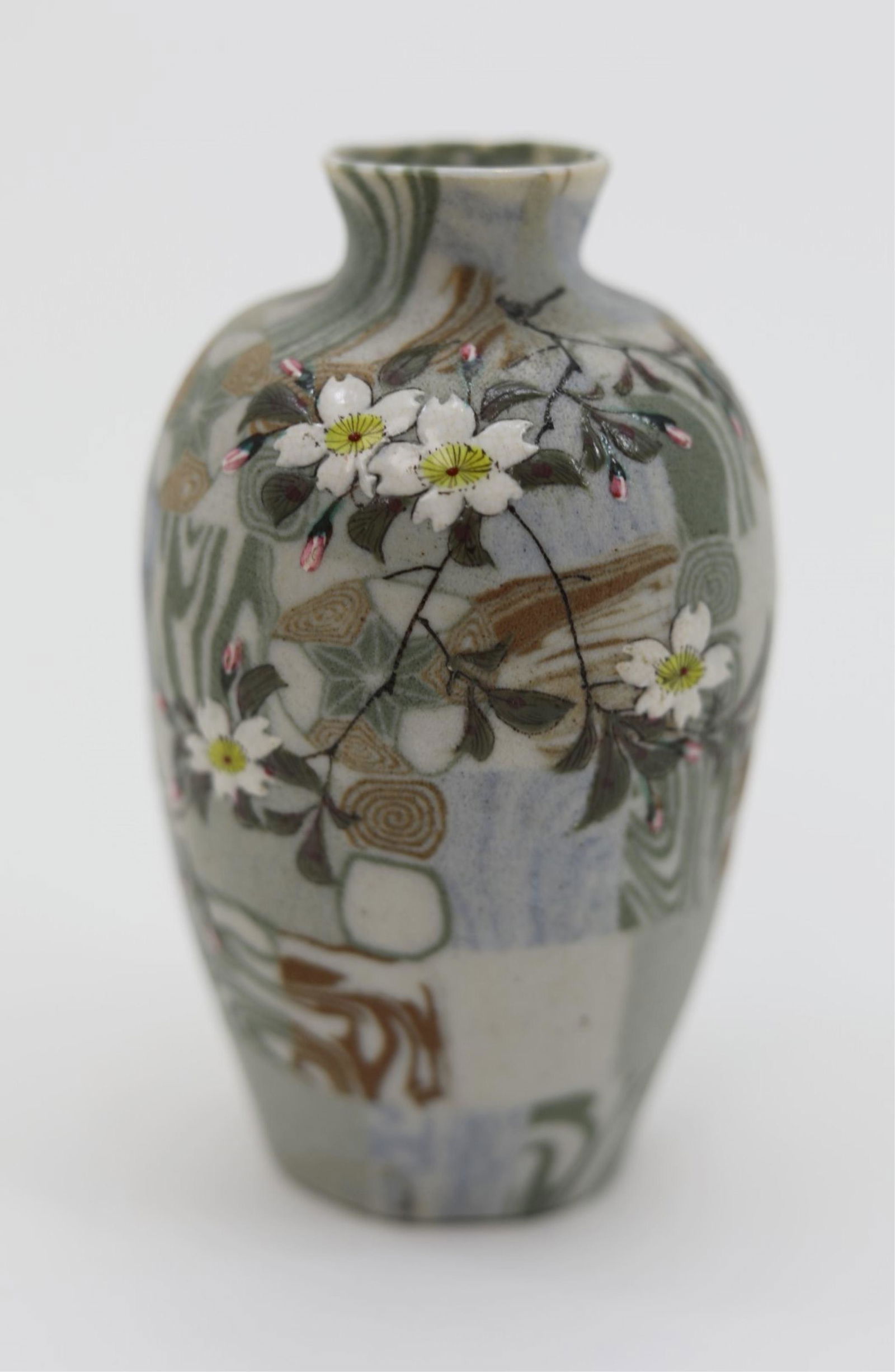 Oriental Enamel FloralPatchwork Sheet Pottery Vase (1 of 5)