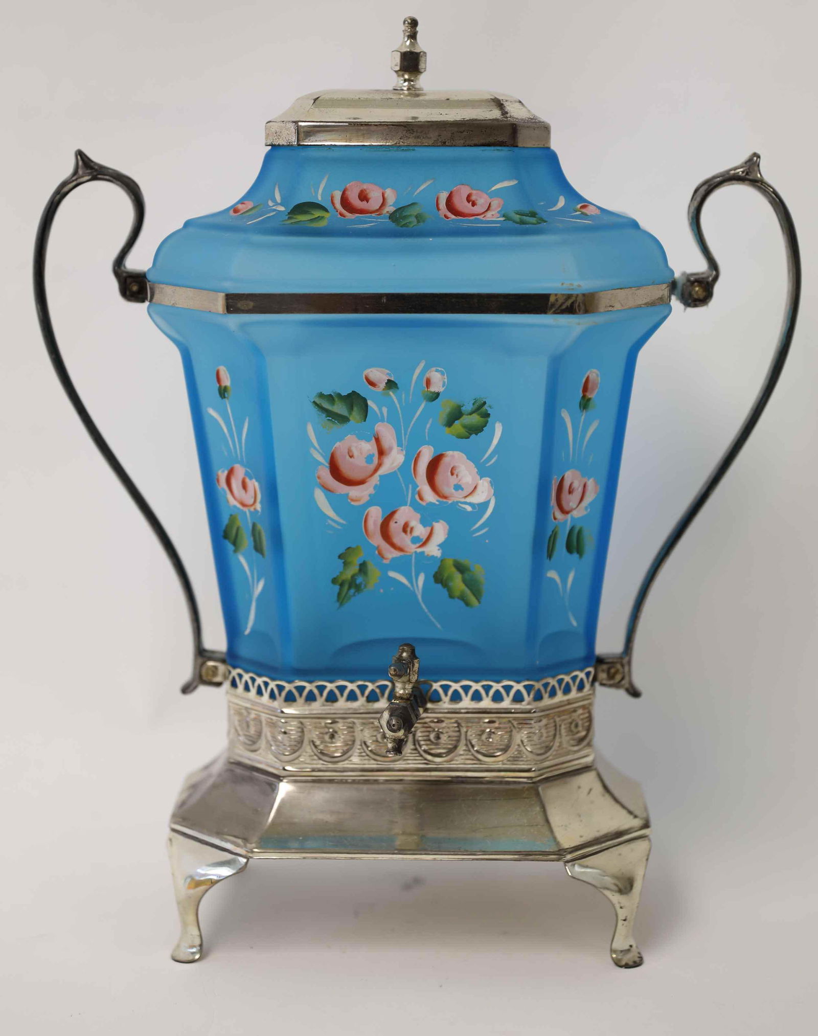 Victorian Blue Satin Glass Lemonade Dispenser (1 of 6)