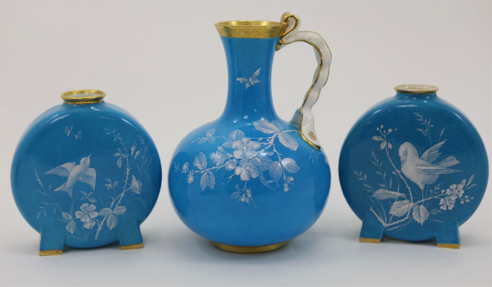 (3)19c Minton French Enamel Floral Vases & Pitcher (1 of 7)