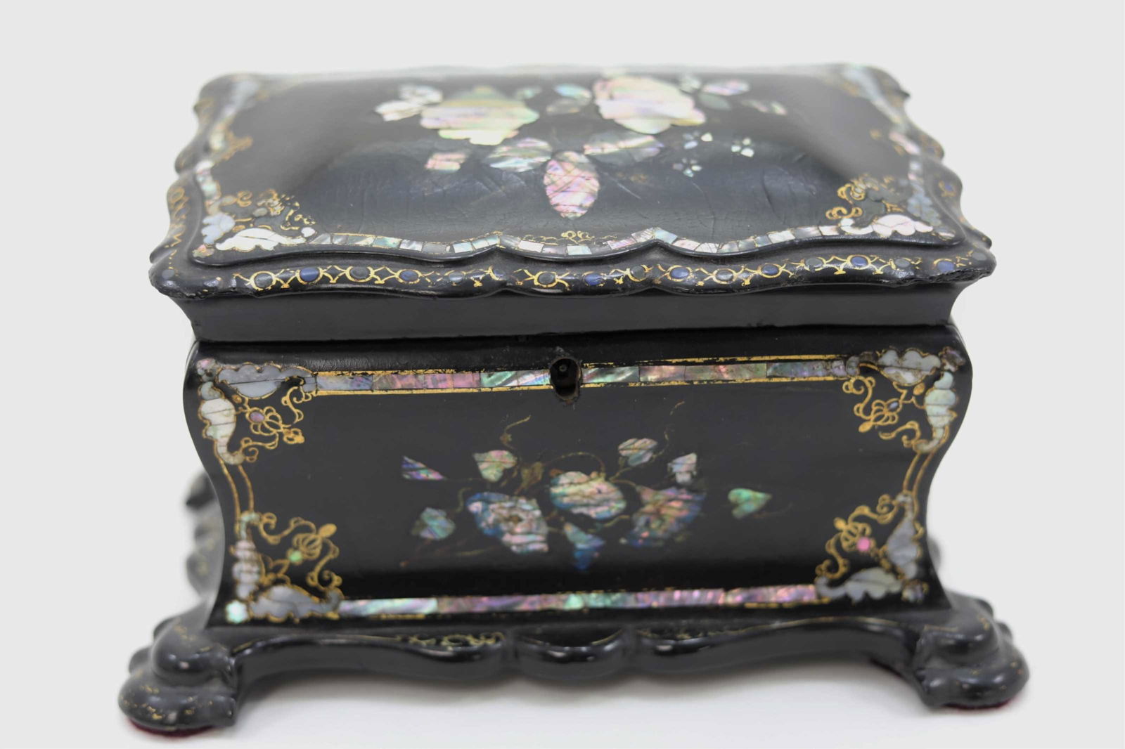 19c English Paper Mache Mother of Pearl Tea Caddy (1 of 6)