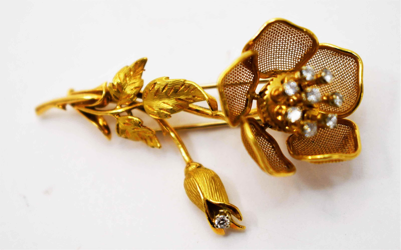 18k Gold & Diamond Pin Retractable Flower Petals (1 of 7)