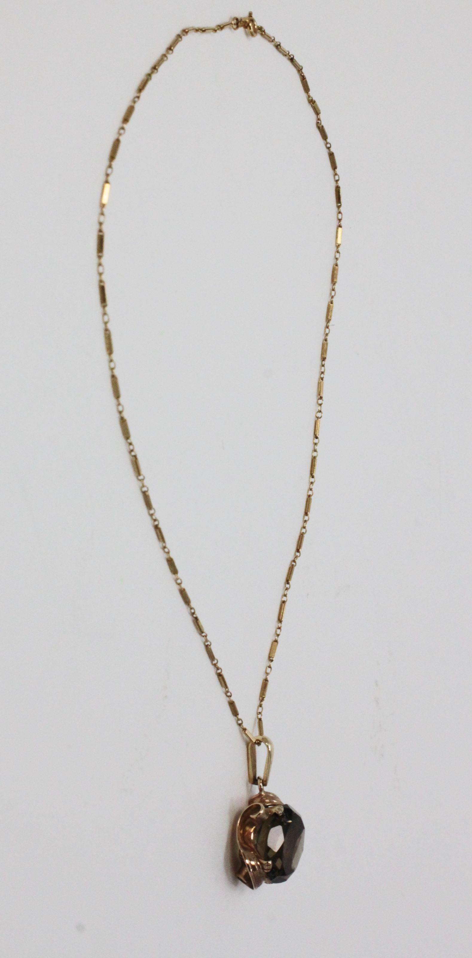 Victorian Cushion Cut Smoky Topaz & 14k Pendant (1 of 8)