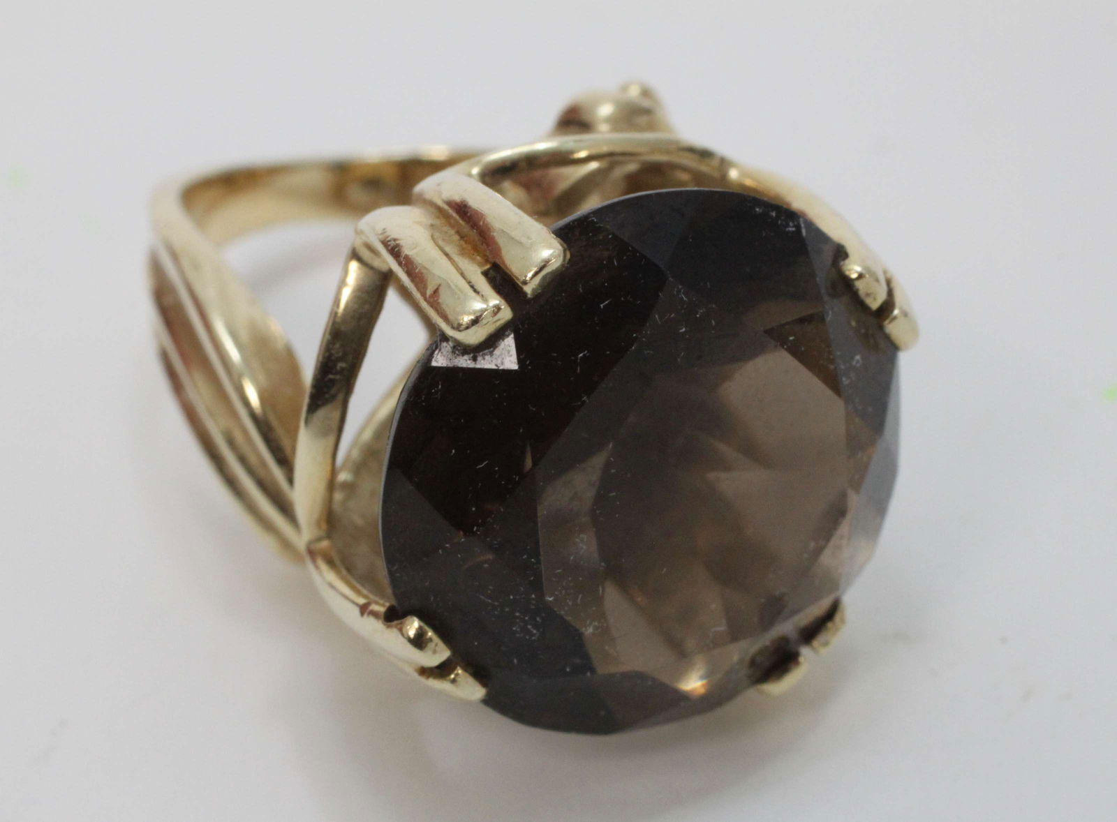 Large Cushion Cut Smoky Topaz & 14k Gold Ring (1 of 7)