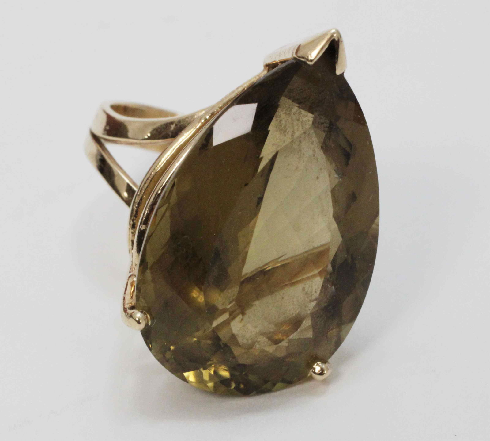 Large Pear Cut Smoky Quartz & 14k Cocktail Ring (1 of 7)