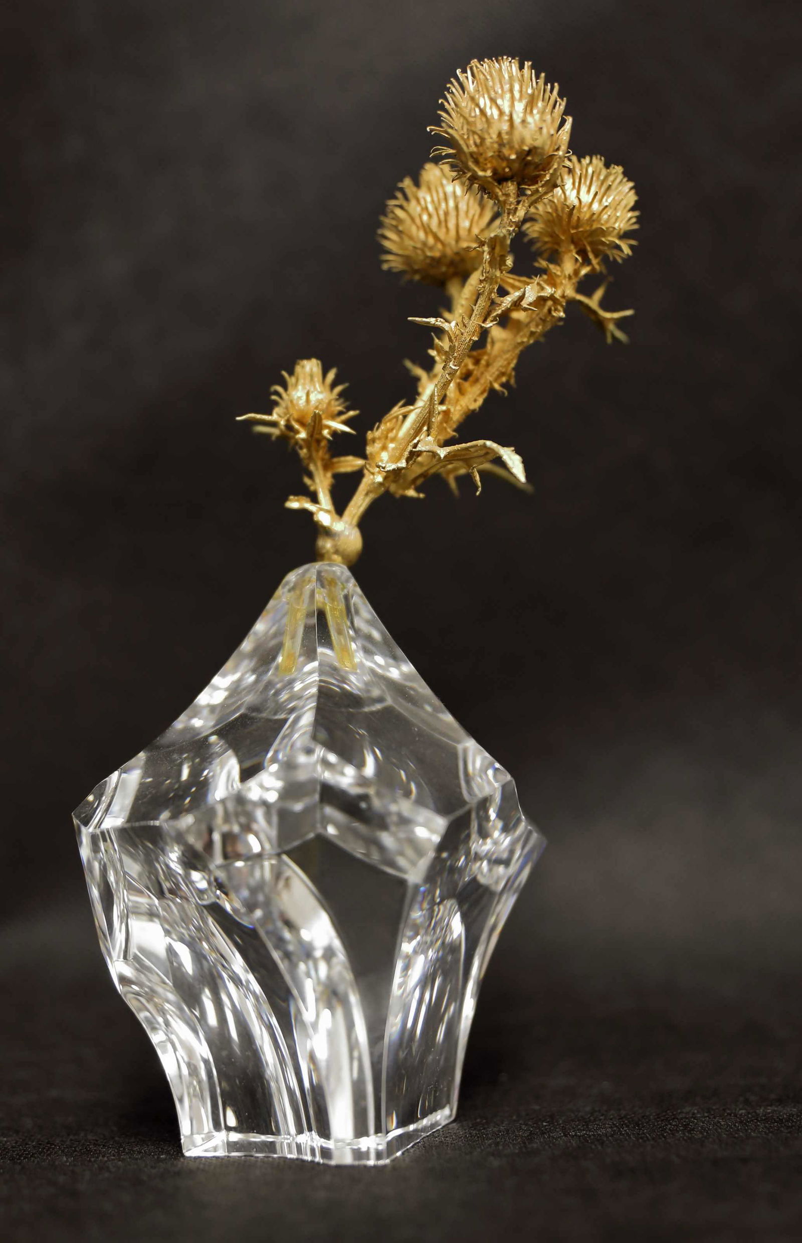 Steuben Crystal Rock w Dore Bronze Thistle (1 of 6)