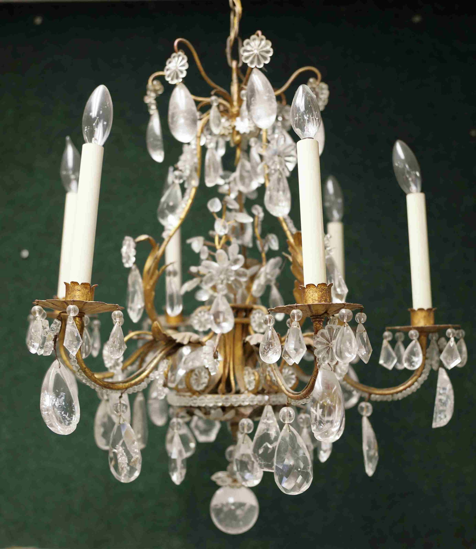 Hollywood Regency Rock Crystal & Iron Chandelier (1 of 7)