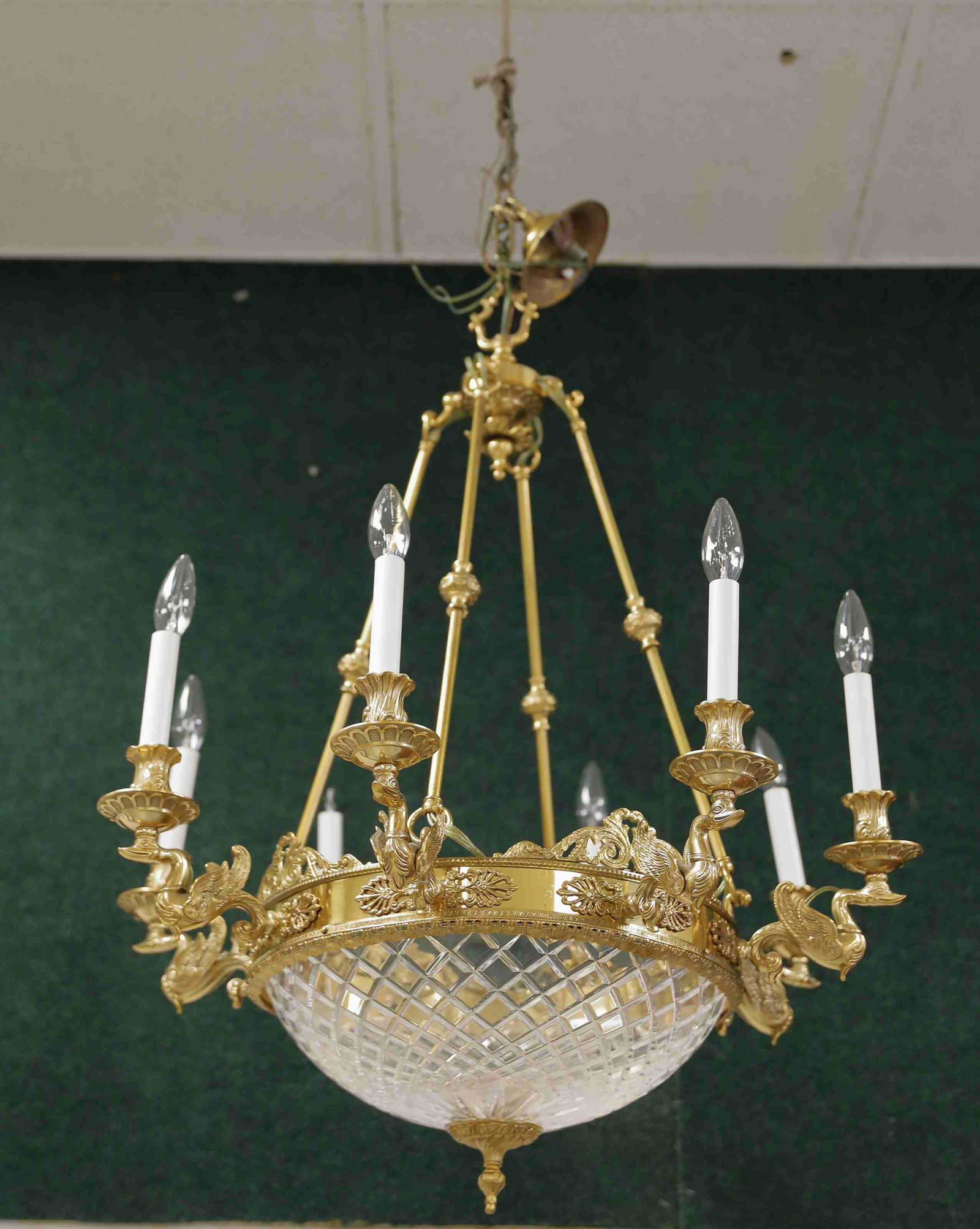 8 light Regency Chandelier w Swans & Crystal Dome (1 of 5)