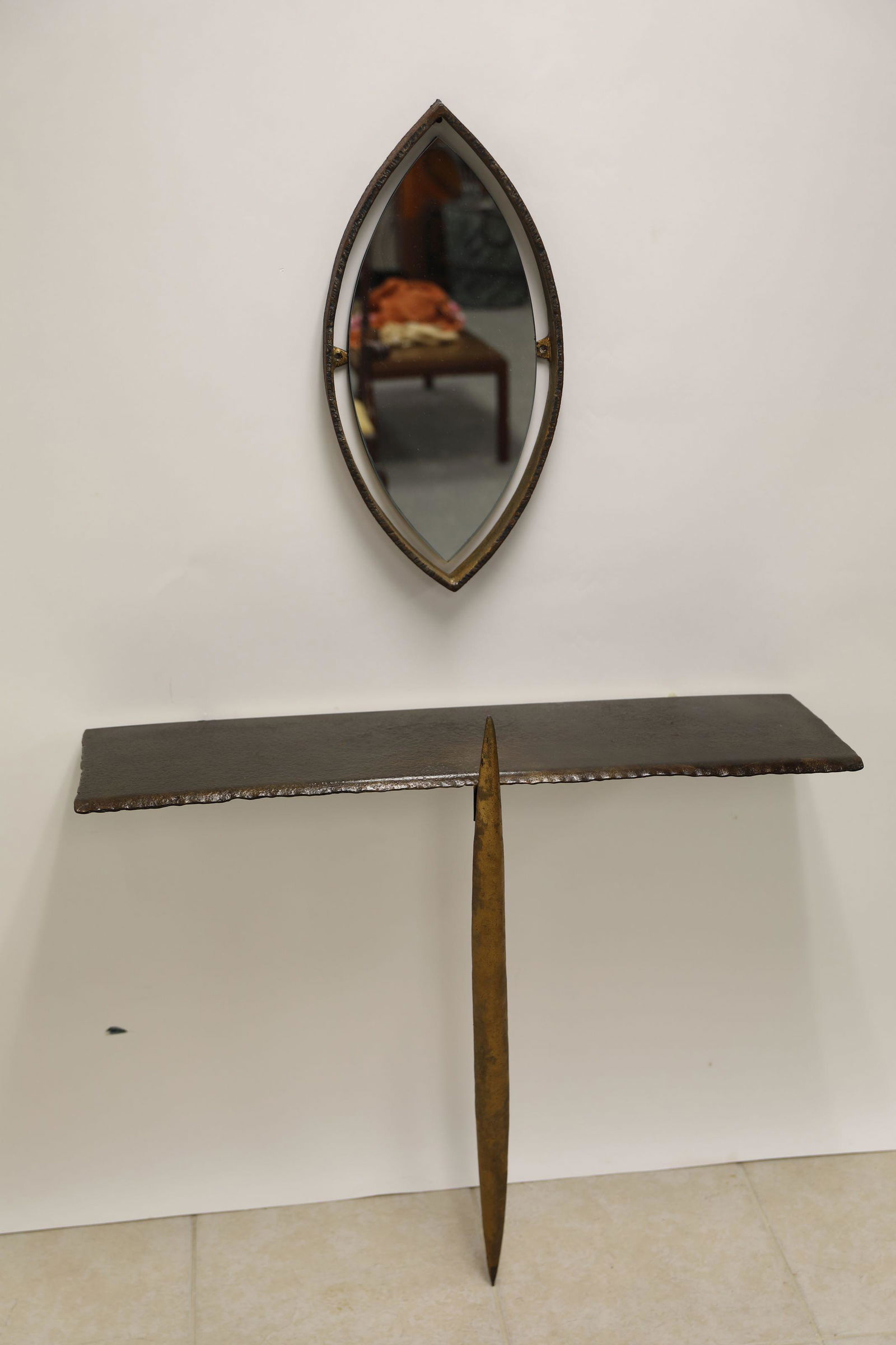 French Modernist Found Metal Steel Consol & Mirror (1 of 6)