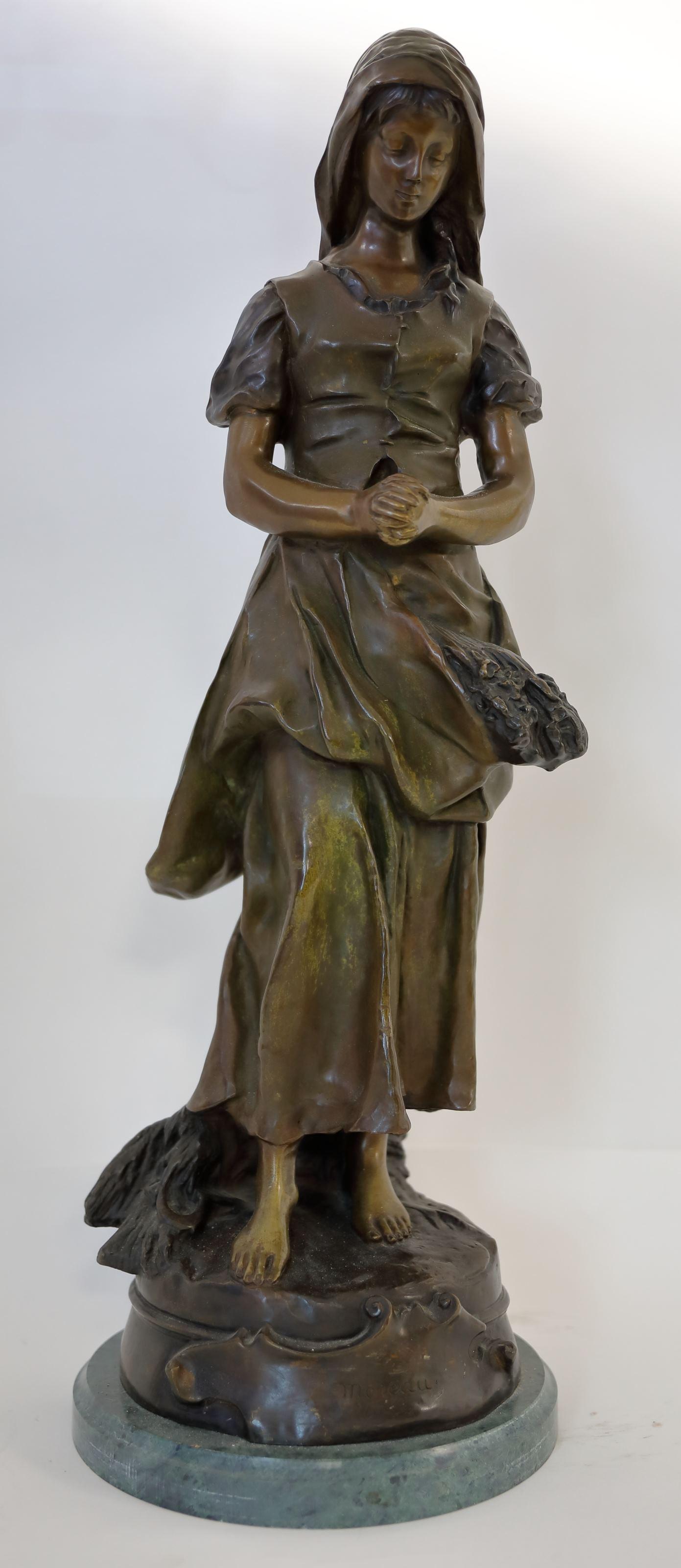 Lg Moreau Bronze Sculpture Young Farm Woman (1 of 10)
