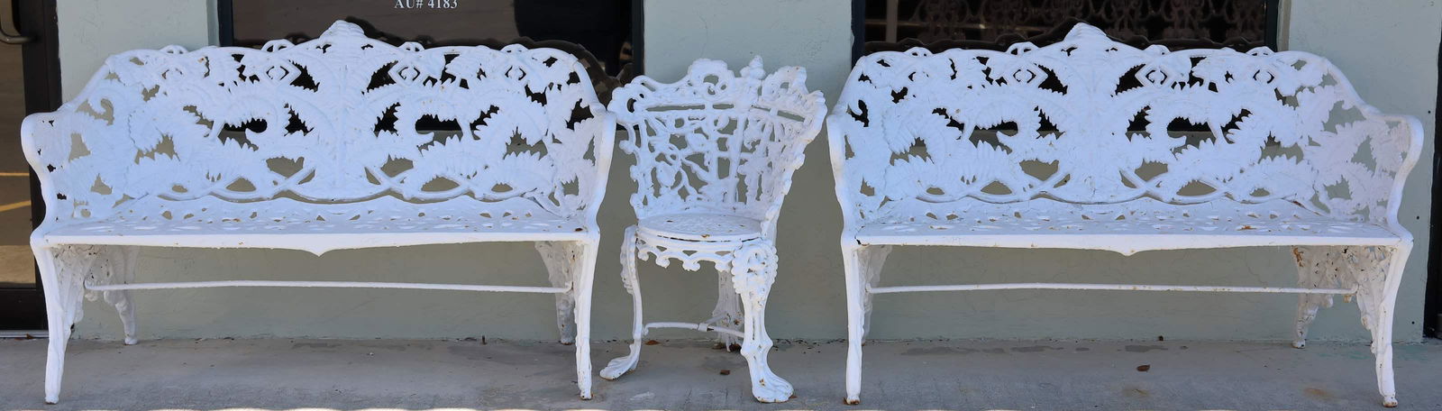 (3)pc 19c Fern & Blackberry Cast Iron Benches & Chair (1 of 6)