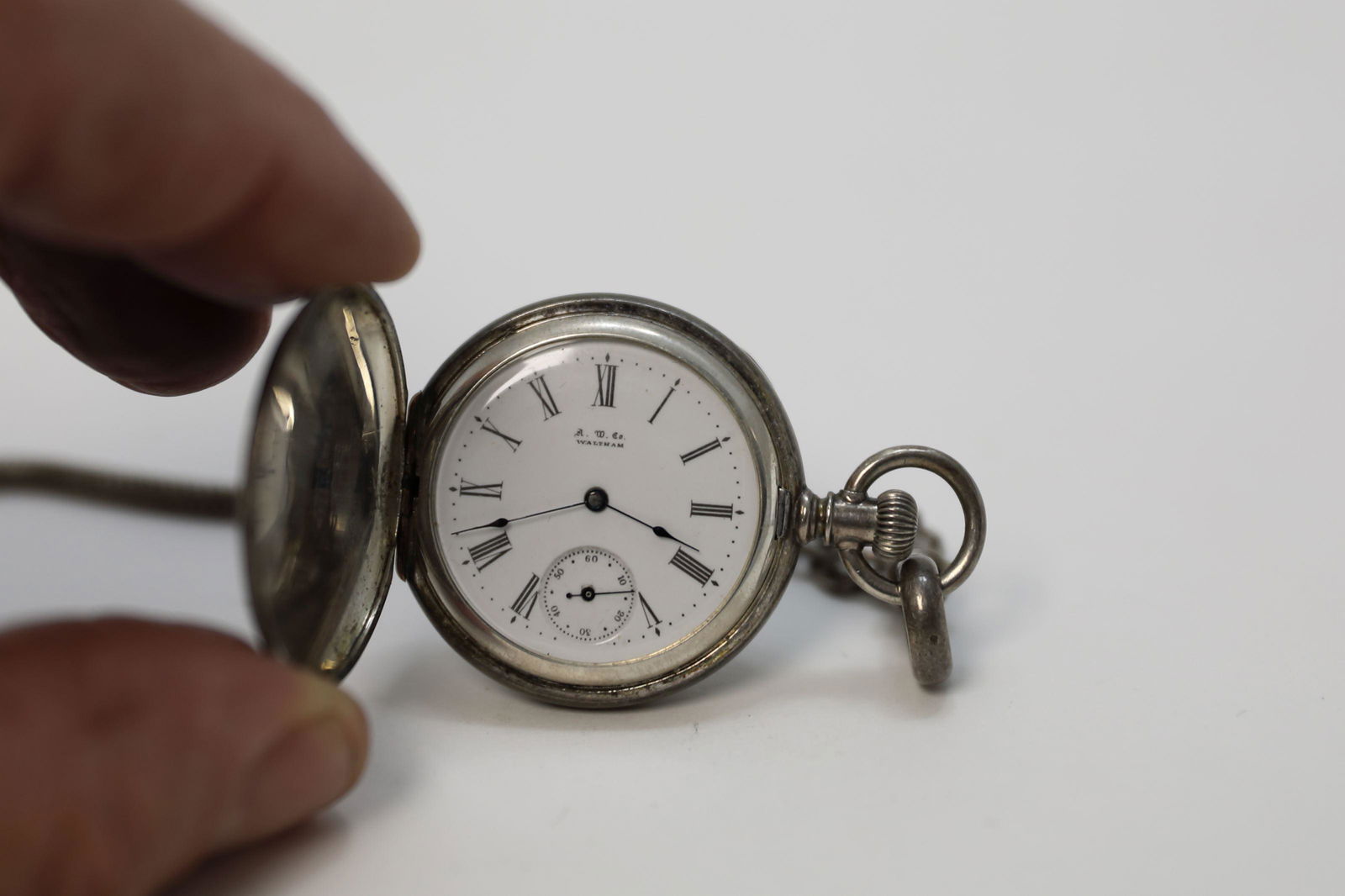 Waltham Coin Silver Small Pocket Watch w Fob (1 of 6)