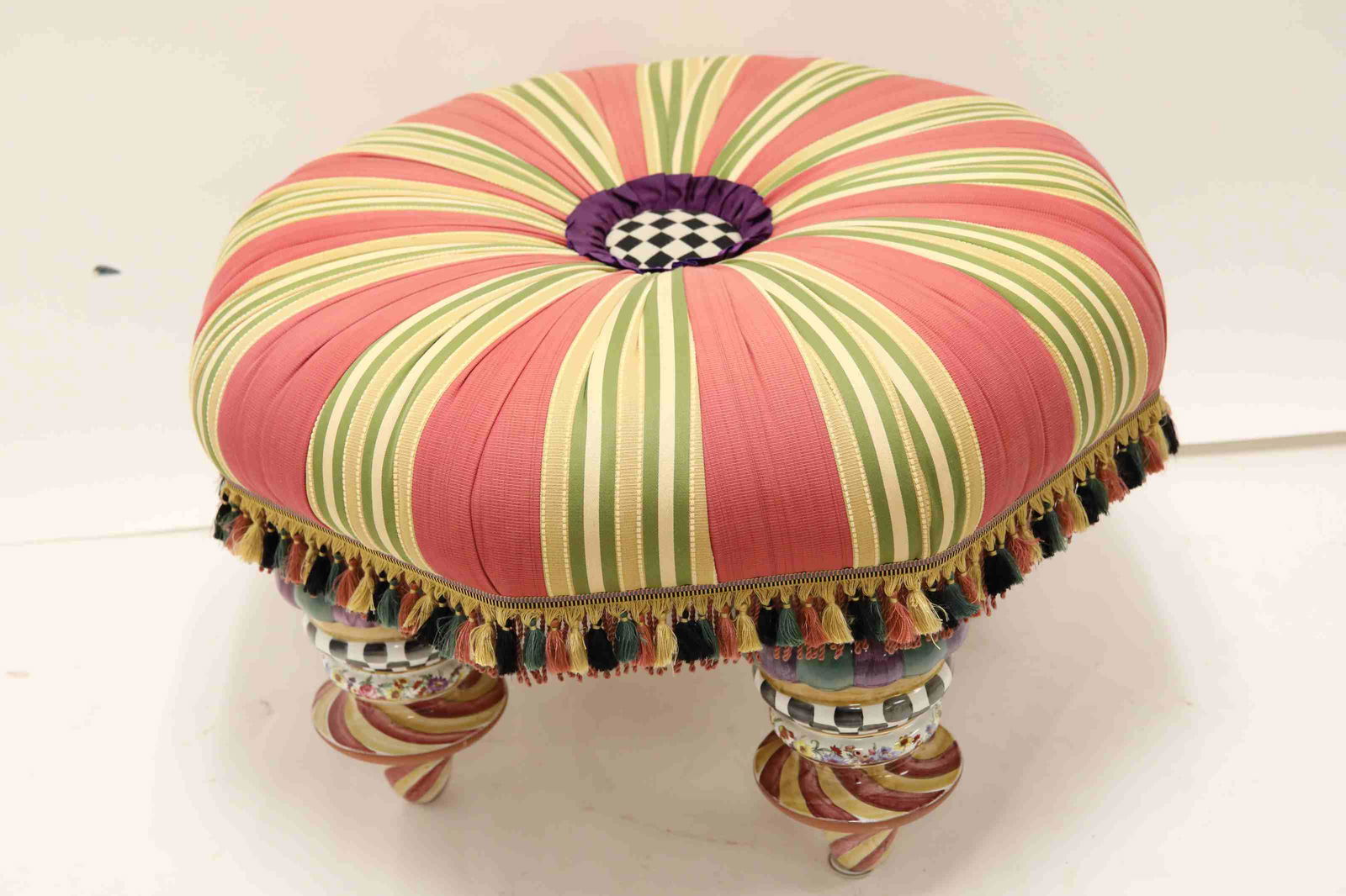 Mackenzie Childs Tufted Ottoman Striped Upholstery (1 of 5)