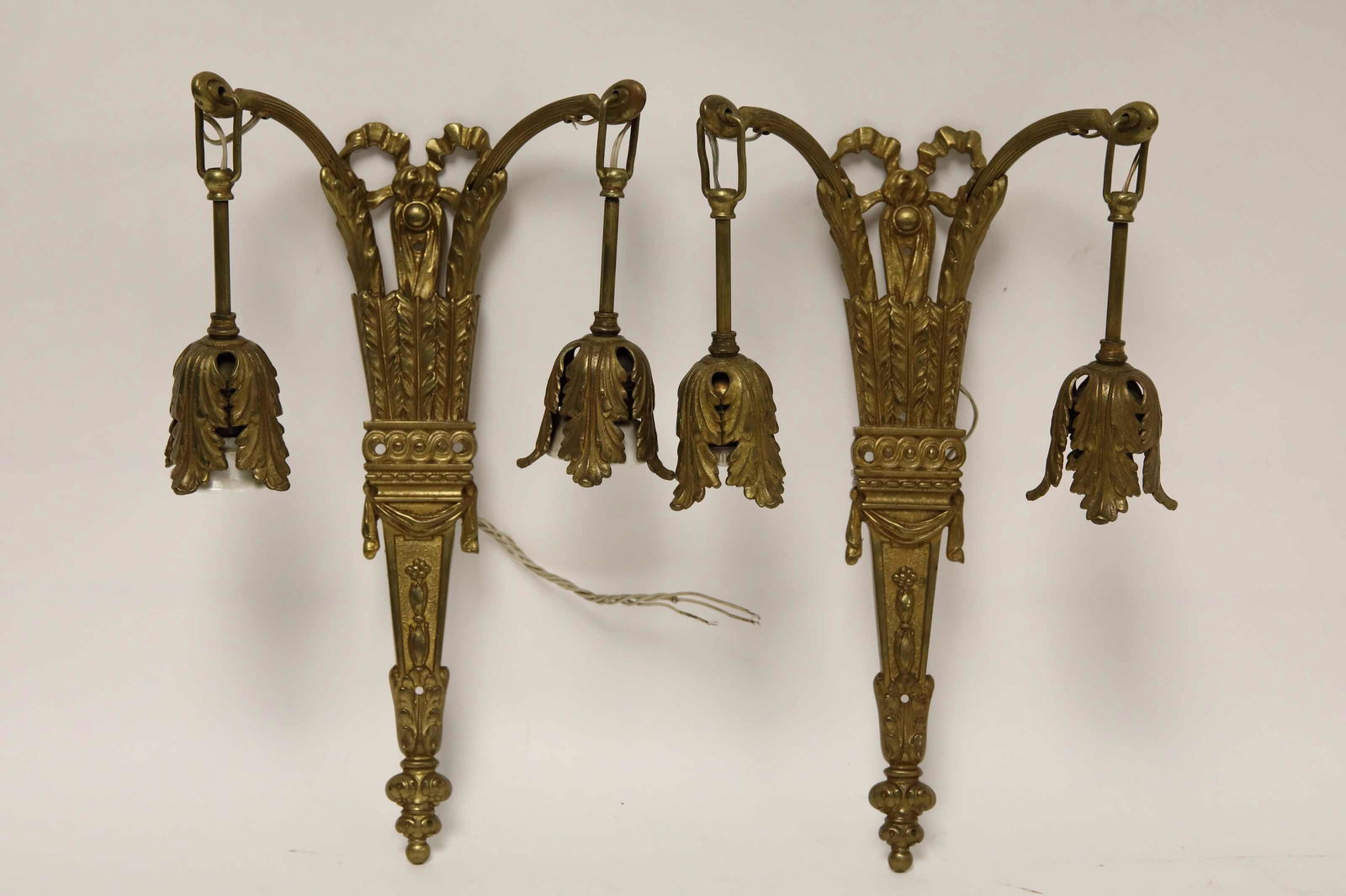 Pair Antique French Bronze 2-Light Wall Sconces (1 of 3)