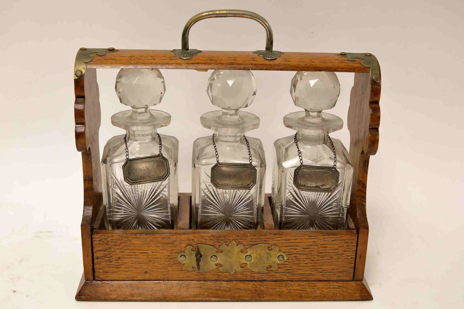 English Oak 3 Compartment Tantalus Decanters (1 of 5)