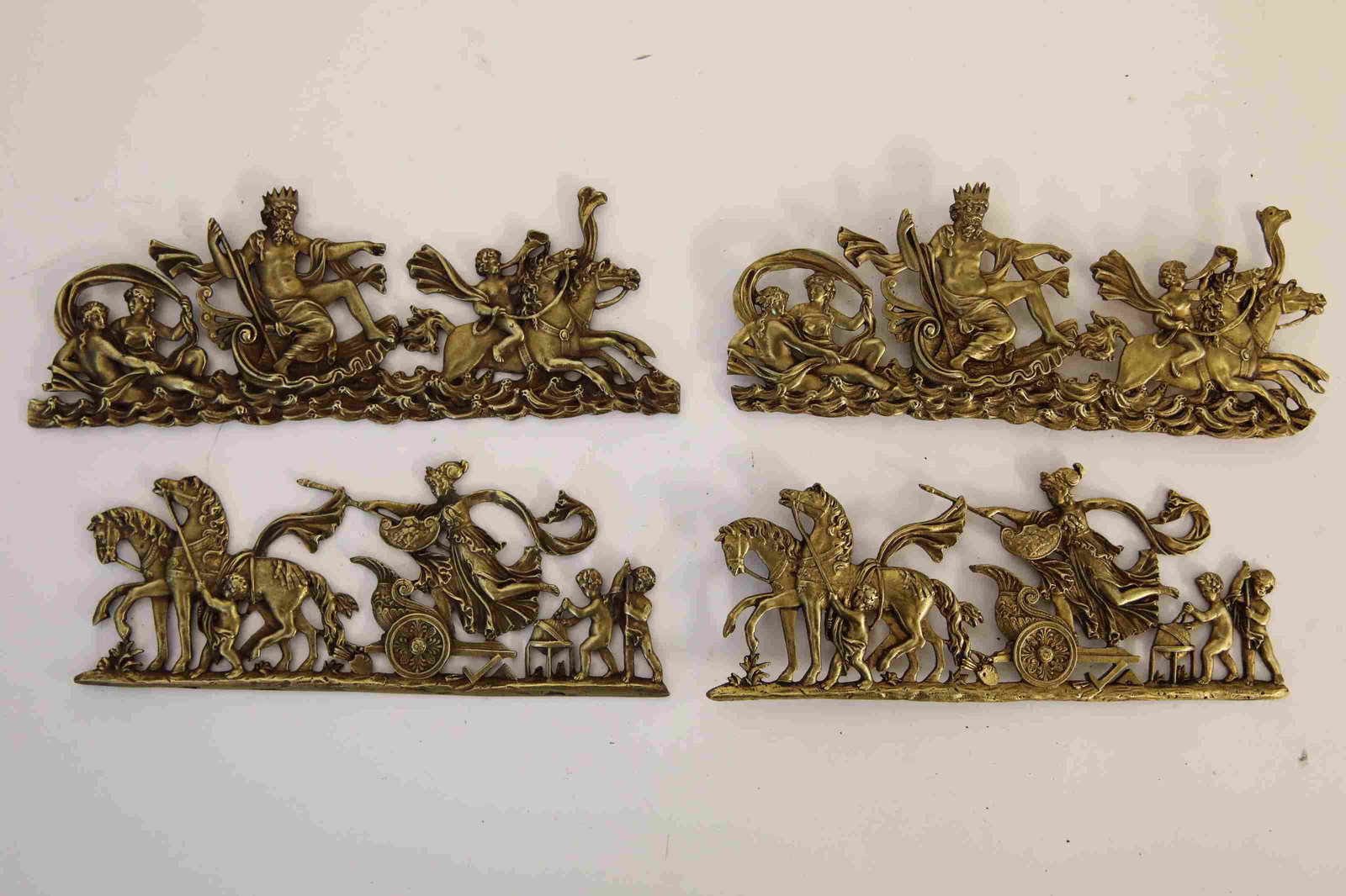 (2) pr 19c French Bronze Mounts W Neptune & Diana (1 of 4)