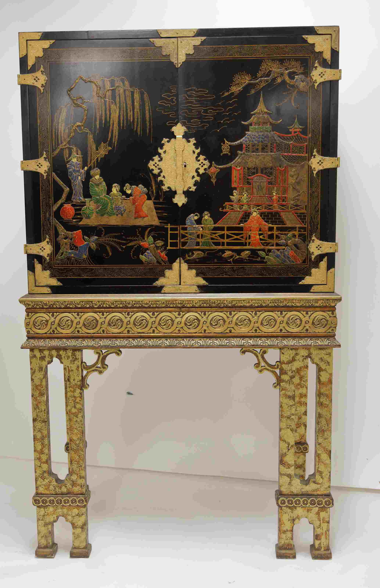Vintage Chinese Lacquer Chest on Stand Cabinet (1 of 5)