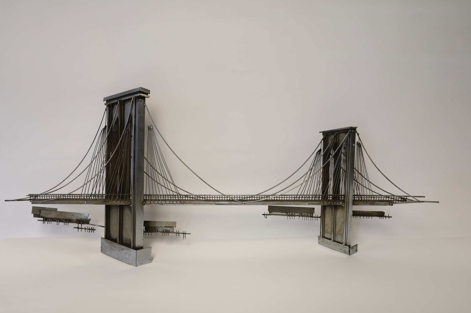Curtis Jere c1976 Stainless Steel Brooklyn Bridge: Curtis Jere circa 1976 Stainless Steel Brooklyn Bridge sculpture signed and dated bottom right. Excellent condition with patina. Measures 58" x 22.5".