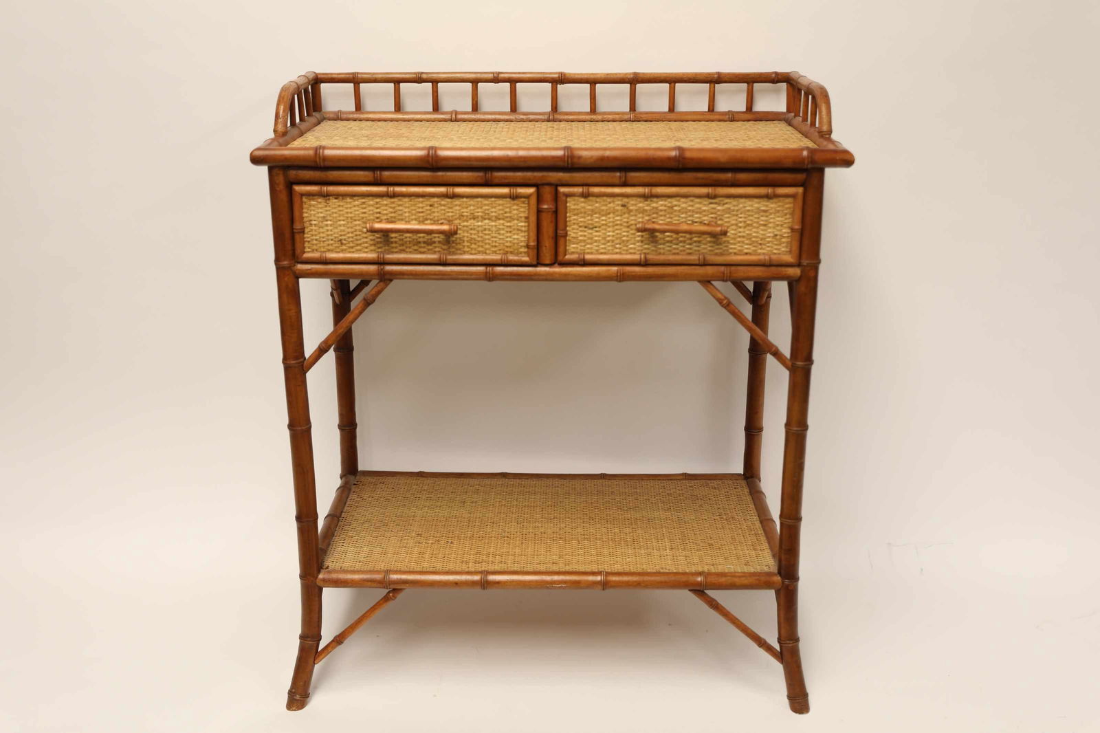 Carved Maple Consol w Bamboo Form Cane & Drawers (1 of 7)