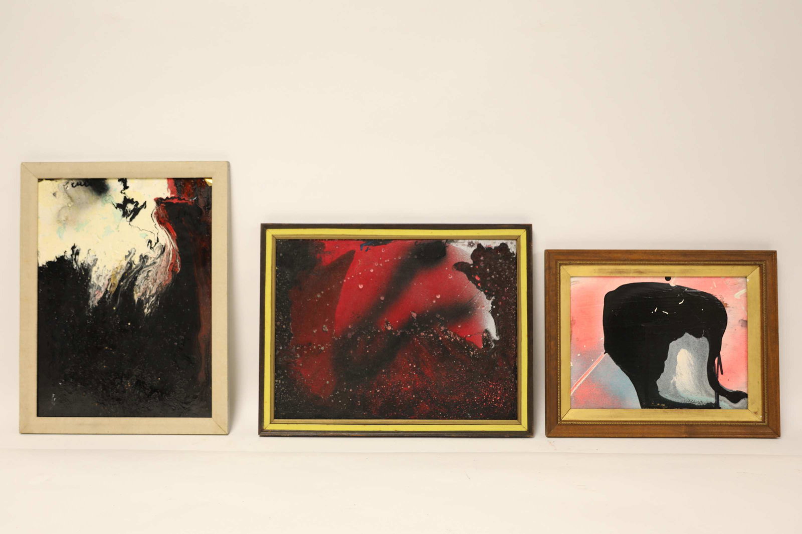 Pascal Cucaro (American, 1915-2004) (3)pc Abstract: Pascal Cucaro (American, 1915-2004) (3) piece Abstracts on board, canvas and masonite circa 1970's. Long contrasting piece on board shows paint bleeding into its' neighbors. Signed top left. Excellent