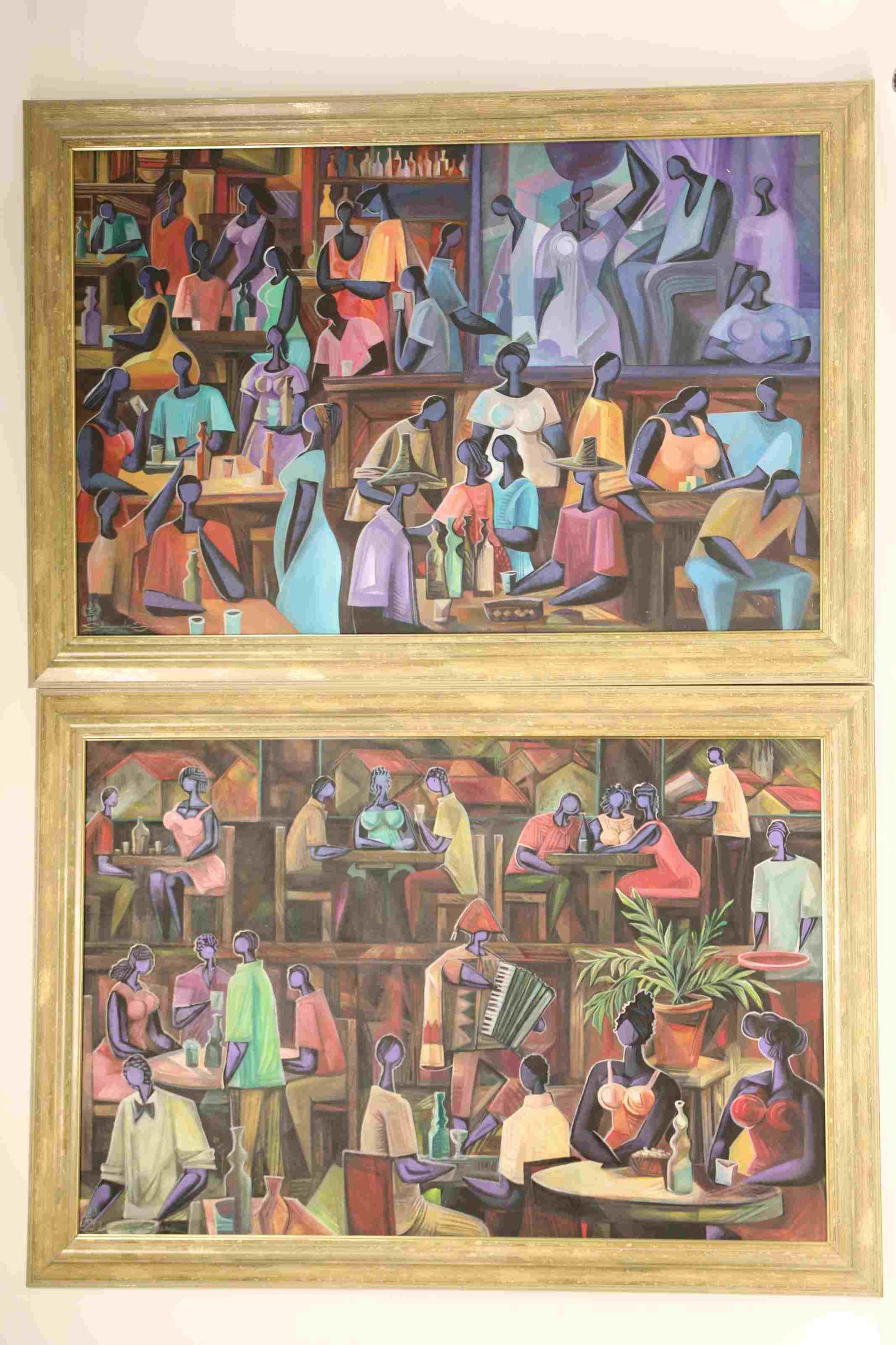 2 Modern Cubist Paintings Oil on Canvas Bar & Cafe (1 of 12)