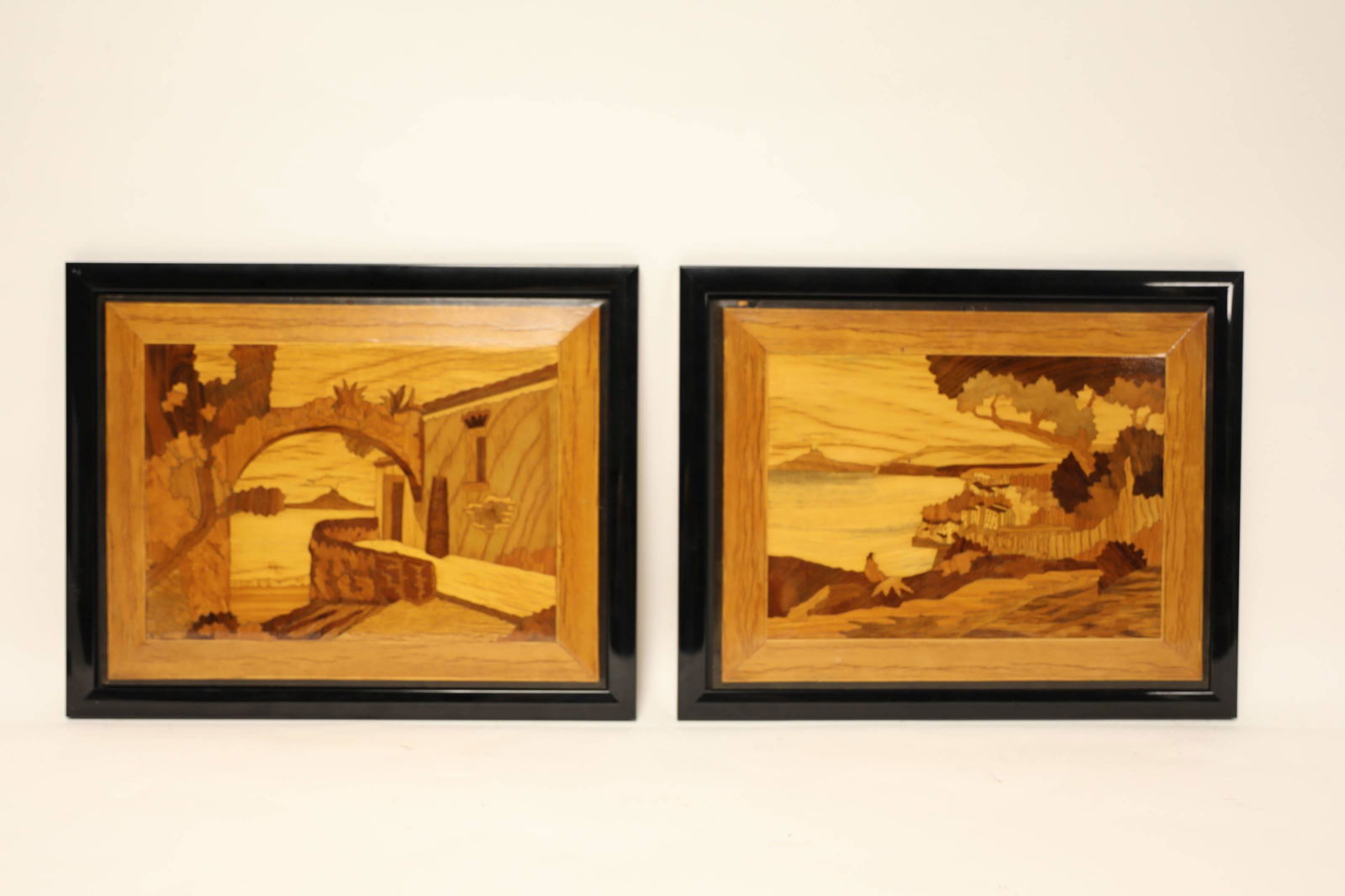 (2) Marquetry Landscapes Costal Towns w Volcanoes (1 of 10)