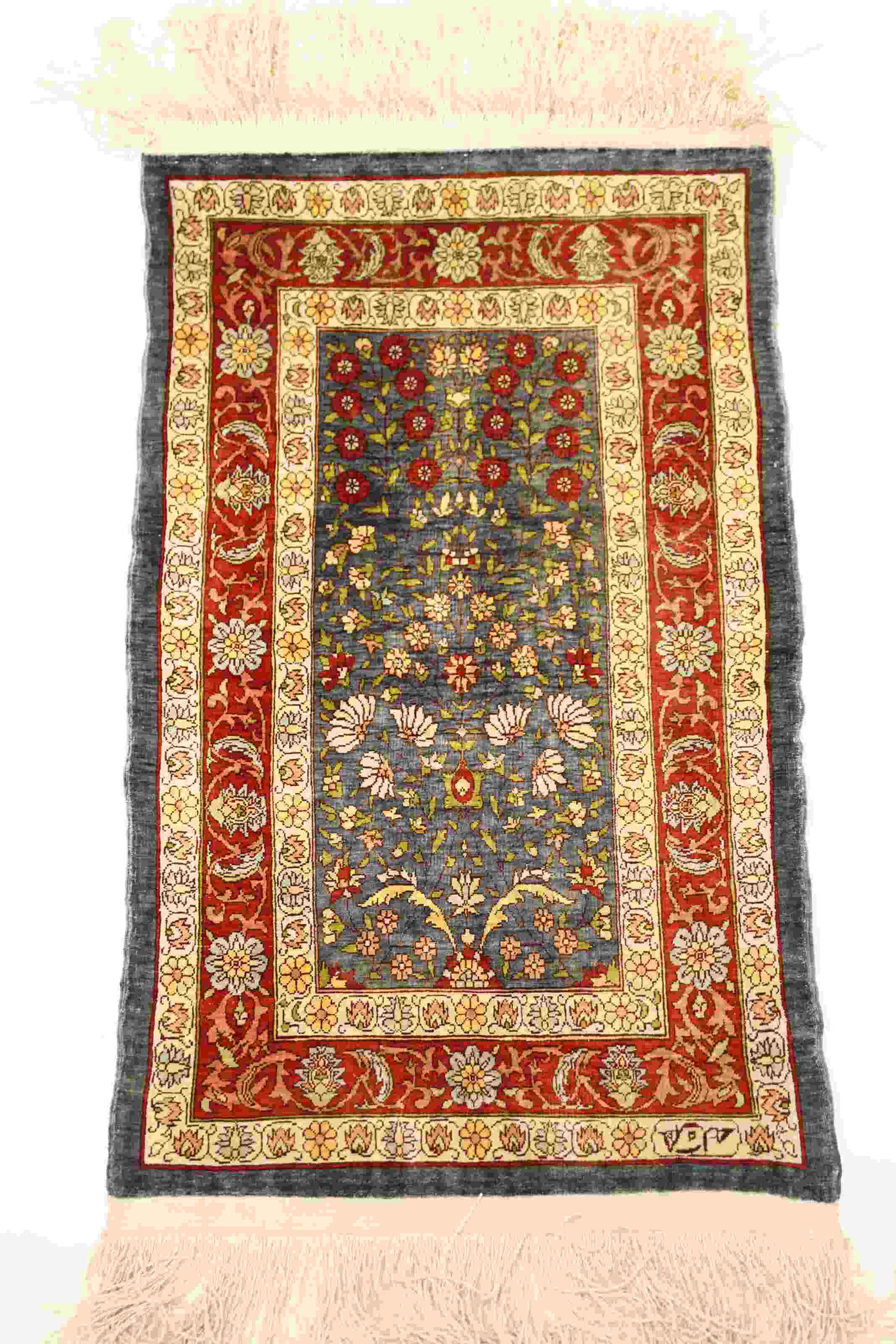 Persian Rug Silk on Silk Depicting Tree of Life (1 of 5)