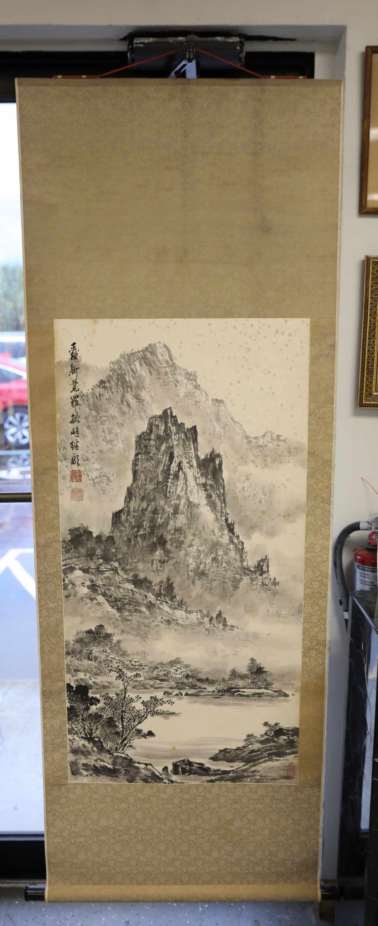 (2) Rice Paper Japanese Scrolls on Silk Mt. Scenes (1 of 11)