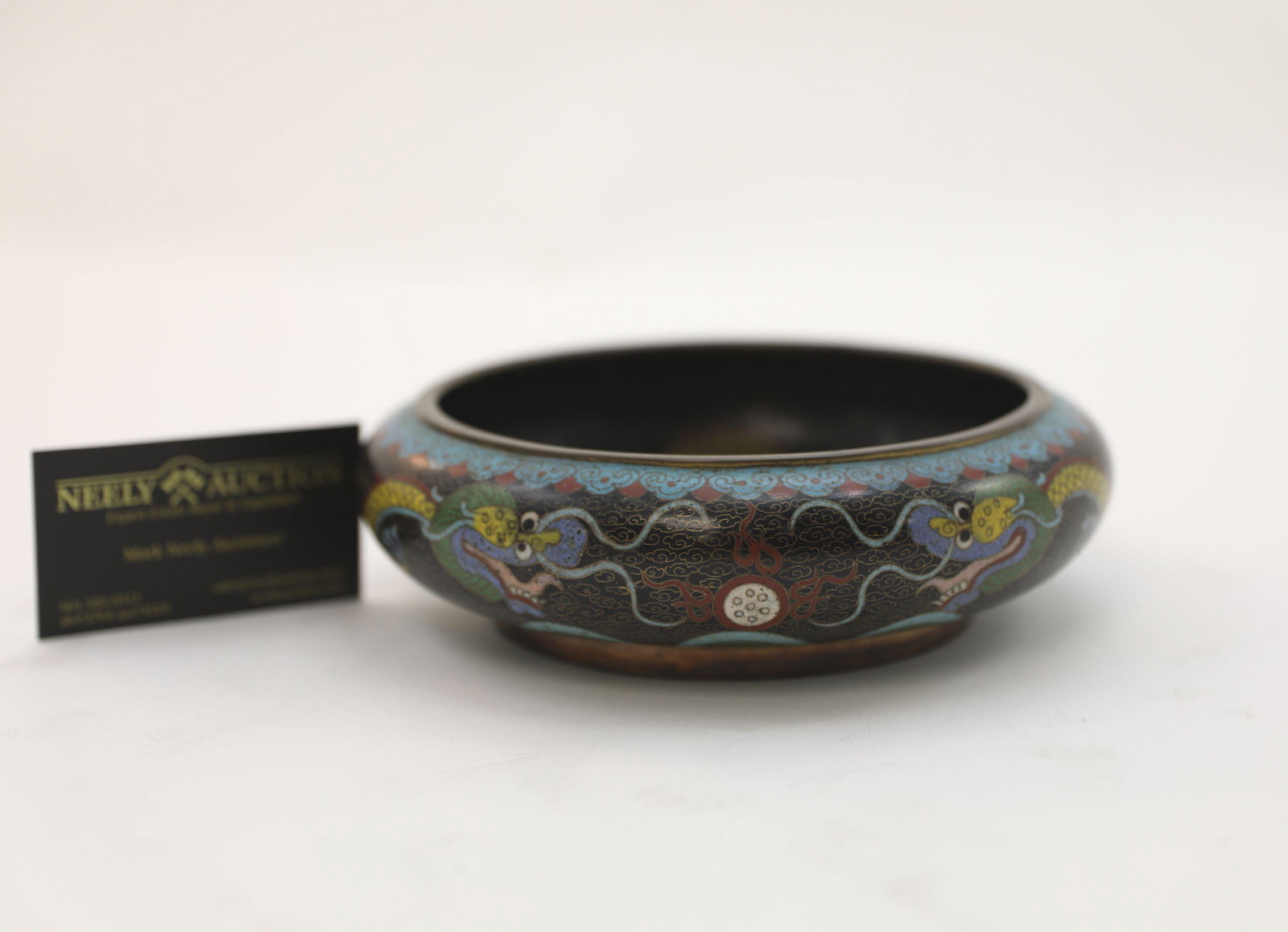Chinese Cloisonne Bowl on Bronze w Fuxi Dragon (1 of 11)