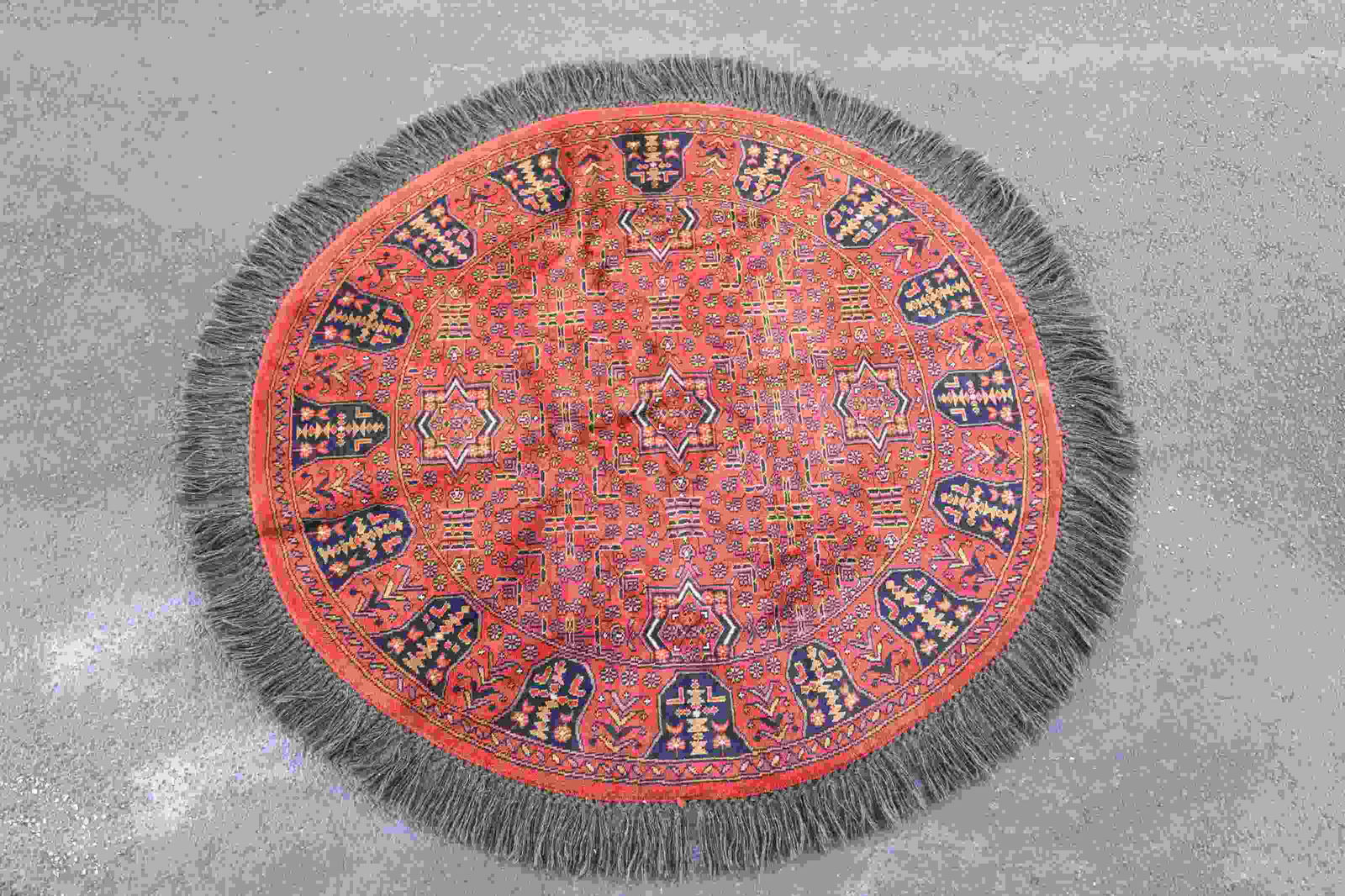 58"dia Afghani Circular Rug Wool on Wool w Tassels (1 of 4)