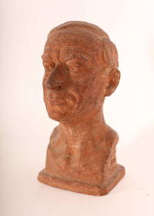 Lilly Rona Terracotta Bust Hugo Gernsback 1944: Vintage Lilly Rona (Austrian, 1893-1958) life size terracotta bust of Hugo Gernsback, 1944. Signed and dated "Lilly Rona 1944" on base. Excellent condition. Measures 7.5" x 8" x 15.5".